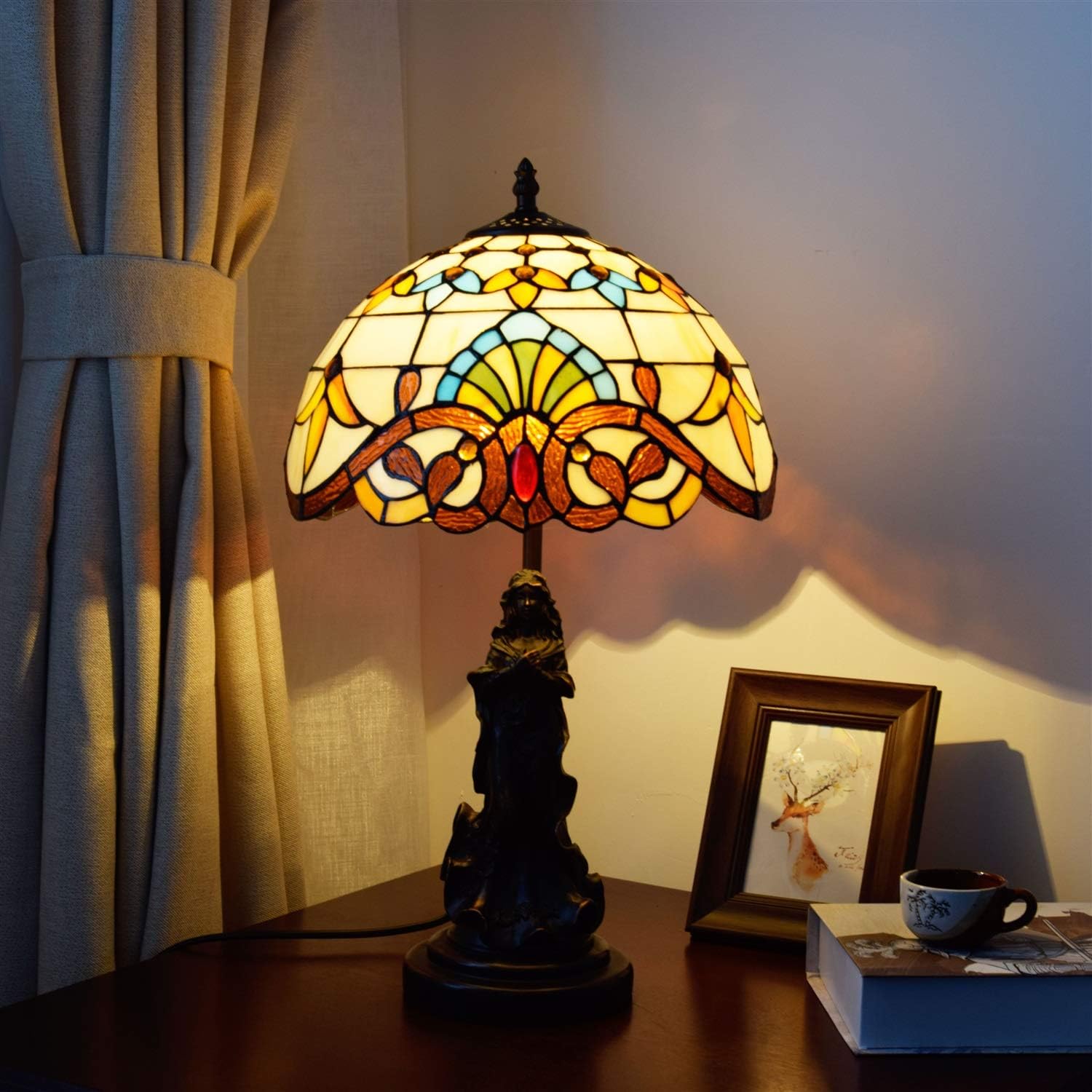 NUODITOS ティファニー レトロスタイル ステンドグラス テーブル L