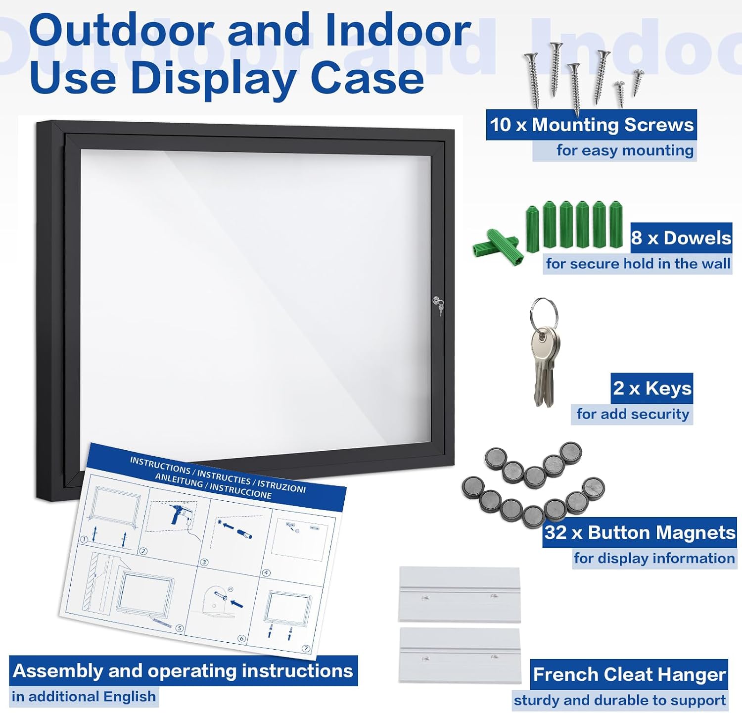 SWANCROWN Outdoor Bulletin Board Weatherproof 37x28 in Enclosed White Board Locking Message Center for Office School Community Commerce,Black Aluminum Frame