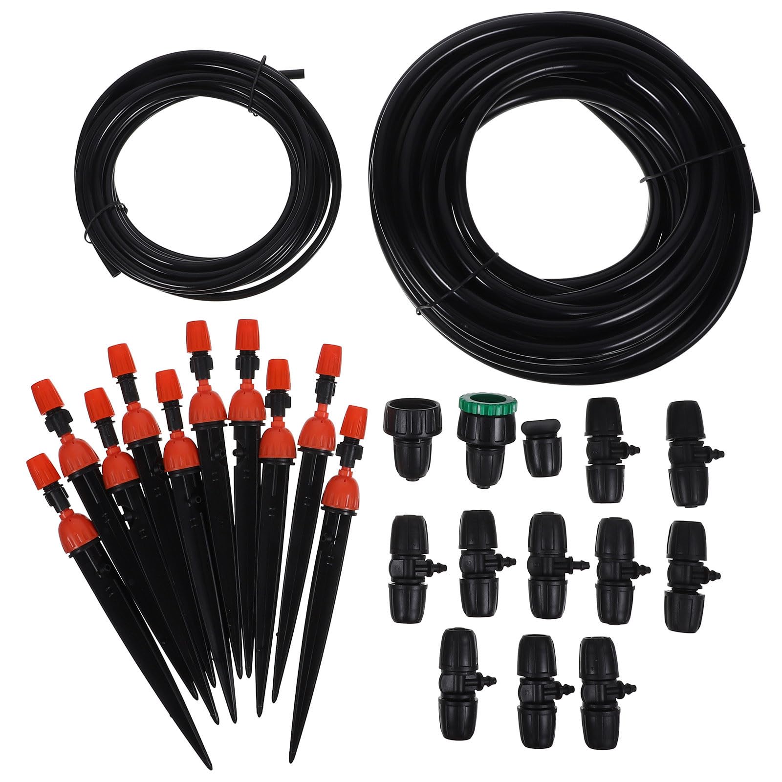 Kit Irrigazione a Goccia Automatico per Piante in Pvc Nero, Connettori Rapidi e Ugelli Nebulizzatori, Design Salvaspazio