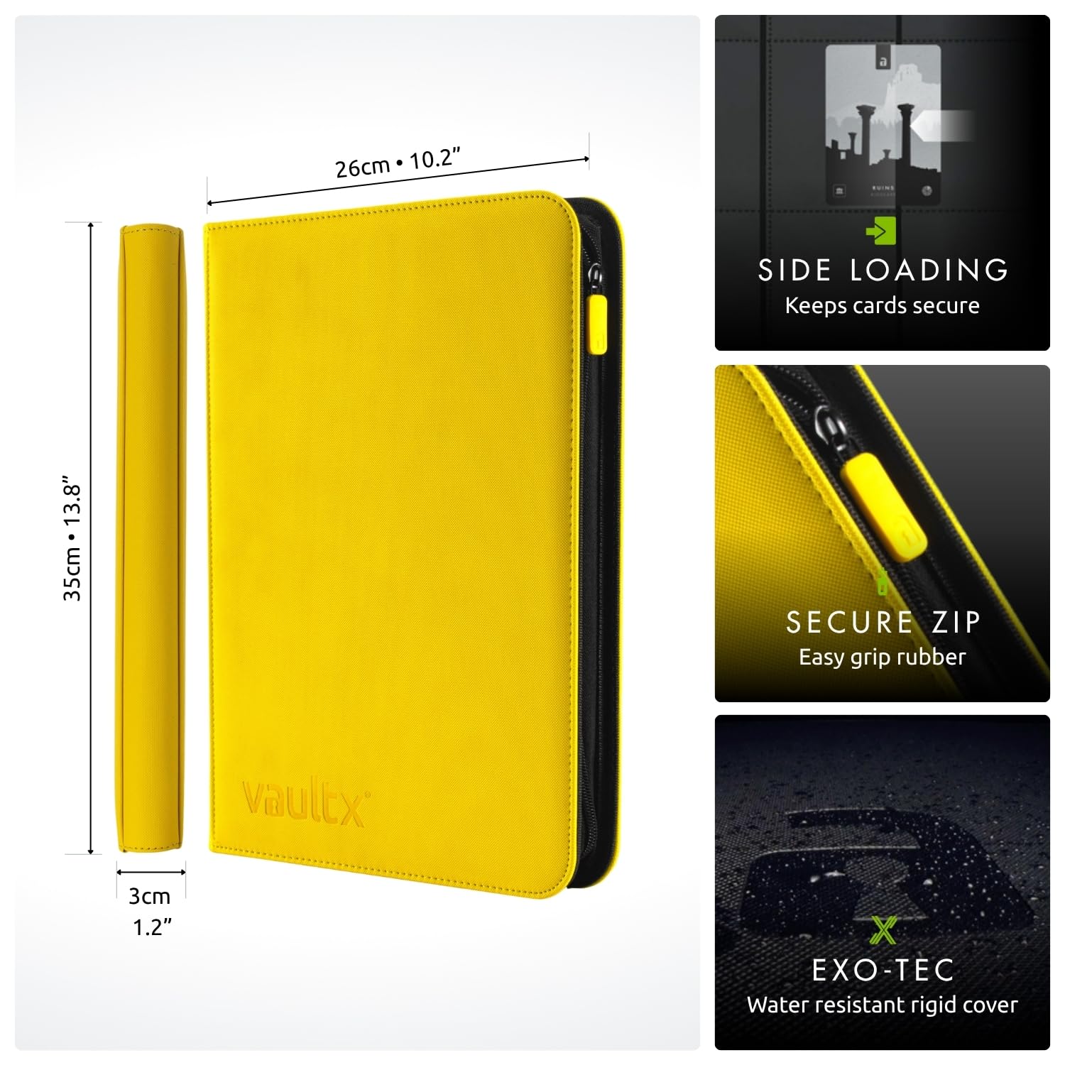 Vault X 9 Pocket Trading Card Zip Binder, 360 Cards, Premium Exo-Tec Album Material, 20 Side-Loading Pages, Folder for Collectible Games, Sports, TCG (Yellow) - 2