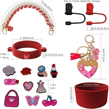 Stanley Owala Cup Accessories Set for 30oz&40oz Tumbler, Water Bottle Drop-Proof Strap Lanyard, Stanley Bow Straw Cover Topper Boot Charms, Gift for Women Mom Girl