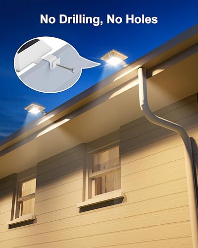 Miniatura 2 de Paquete de 8 luces solares para canalón, decorativas, impermeables, 12 LED, para valla, barandilla, pared exterior, cubierta, jardín, camino, patio