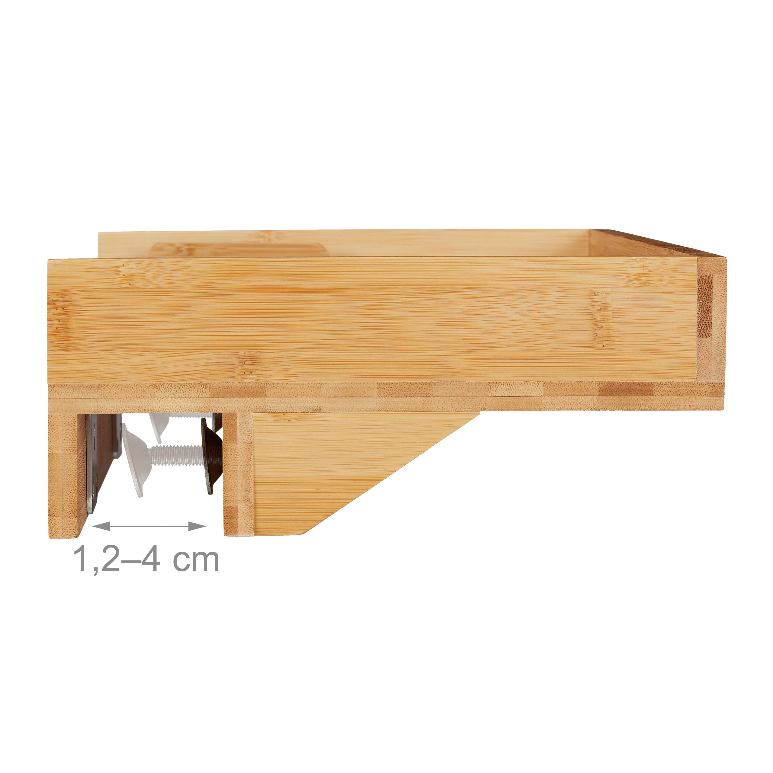 Relaxdays półka nocna, mini stolik do przymocowania, z bambusa, uchwyt na napoje Ø: 9 cm, praktyczny organizer.