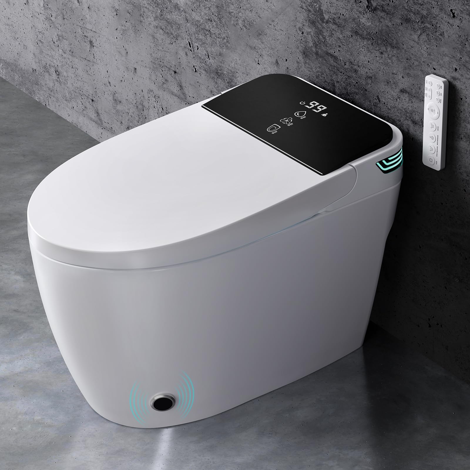 Tankless Smart Toilet Bidet with Auto Open Close Dual Auto Flush Heated Seat Air Dryer Multiple Cleaning Modes