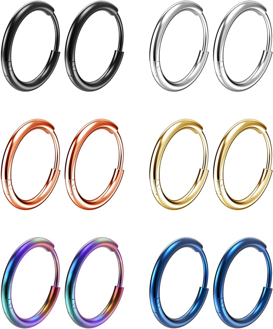 316L Surgical Stainless Steel Small Hoop Earrings 8mm 10mm 12mm Hypoallergenic Huggie Thin Hoop Earrings Helix Lobes Hinged Sleeper Earrings Men Women for Cartilage Piercings