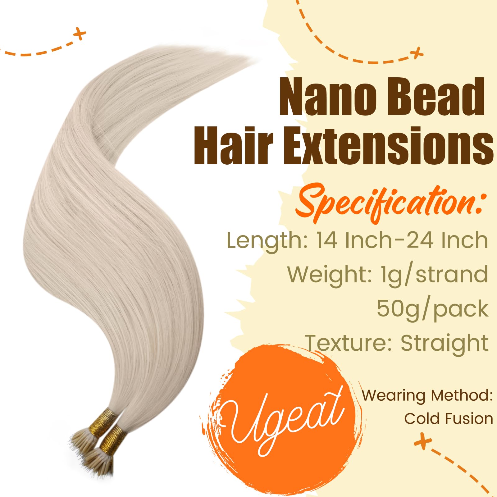 Ugeat Nano Ring Hair Extensions Real Human Hair Platinum Blonde 24 Inch Nano Beads Hair Extensions Human Hair Platinum Blonde 50S 50S - Image 2