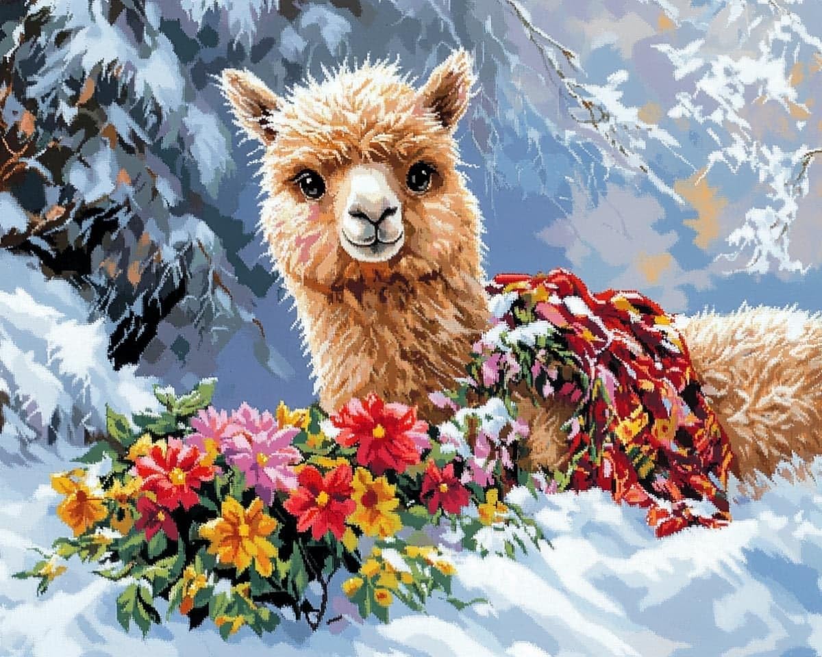 AxiangziK Cross Stitch DIY Craft Embroidery Kit,Alpacas in the Snow Unique Handmade Gift Idea for Birthday Housewarming Valentine Day,12x16in Pre Printed Easy Needlework Starter Kit