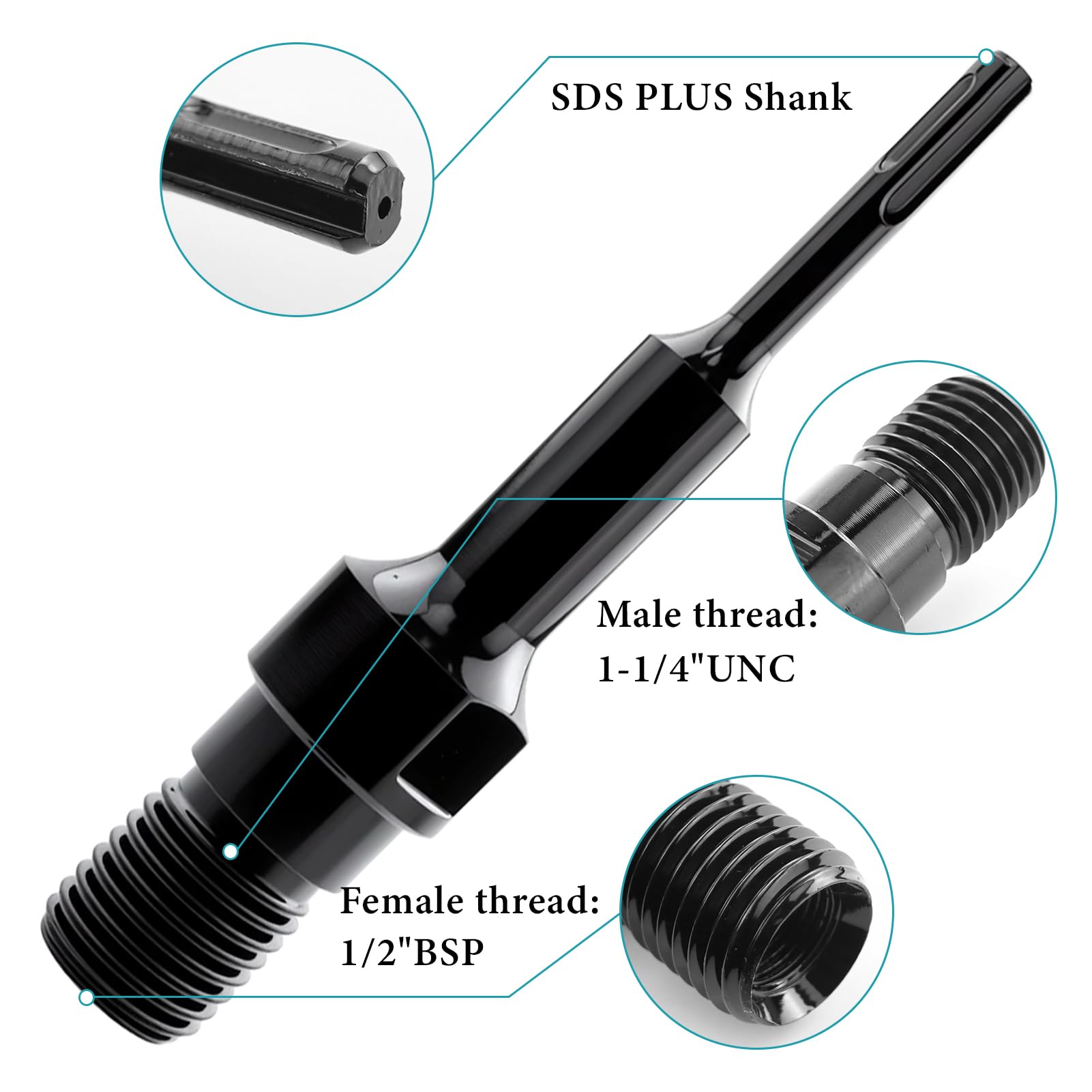 Adaptador SDS-Plus 1 1/4 Pulgadas UNC Para Corona de Perforación de Diamante y Taladro de Núcleo