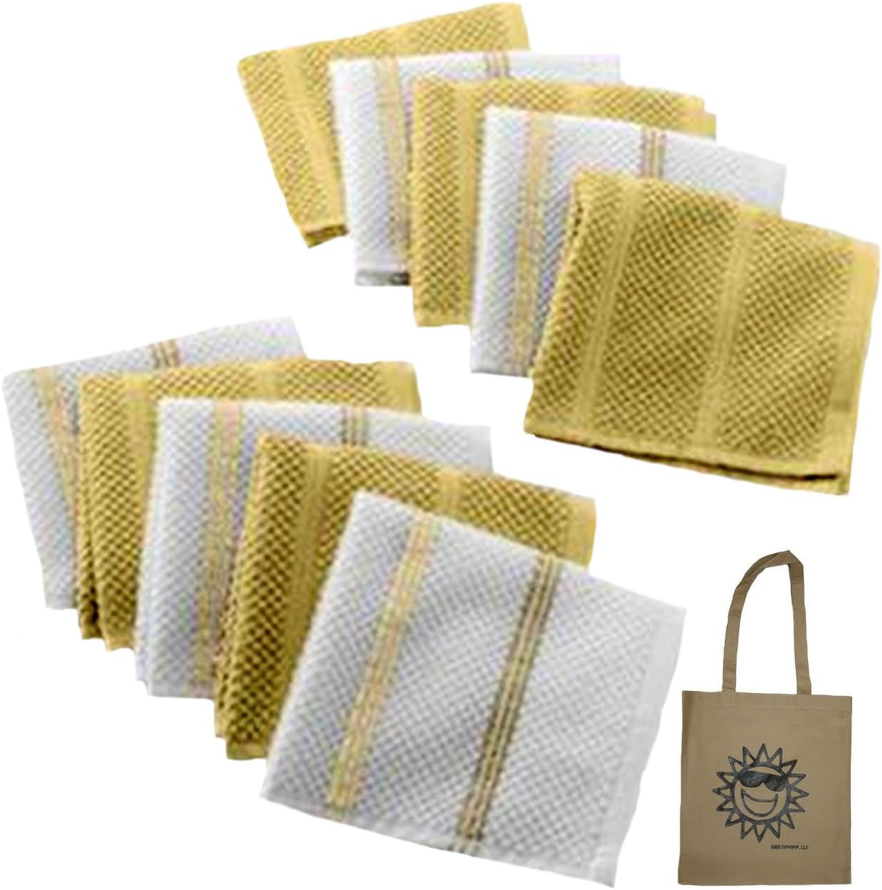 The Big One 10-pk. Striped Dishcloths & Tote - 2 Piece Gift Set (Khaki)