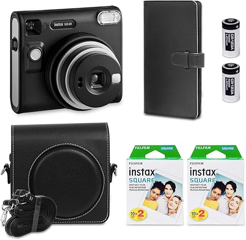 Fujifilm Instax Square SQ40 - Cámara instantánea vintage negra + película Fuji Instax (40 hojas) + paquete de accesorios para obturador, incluye
