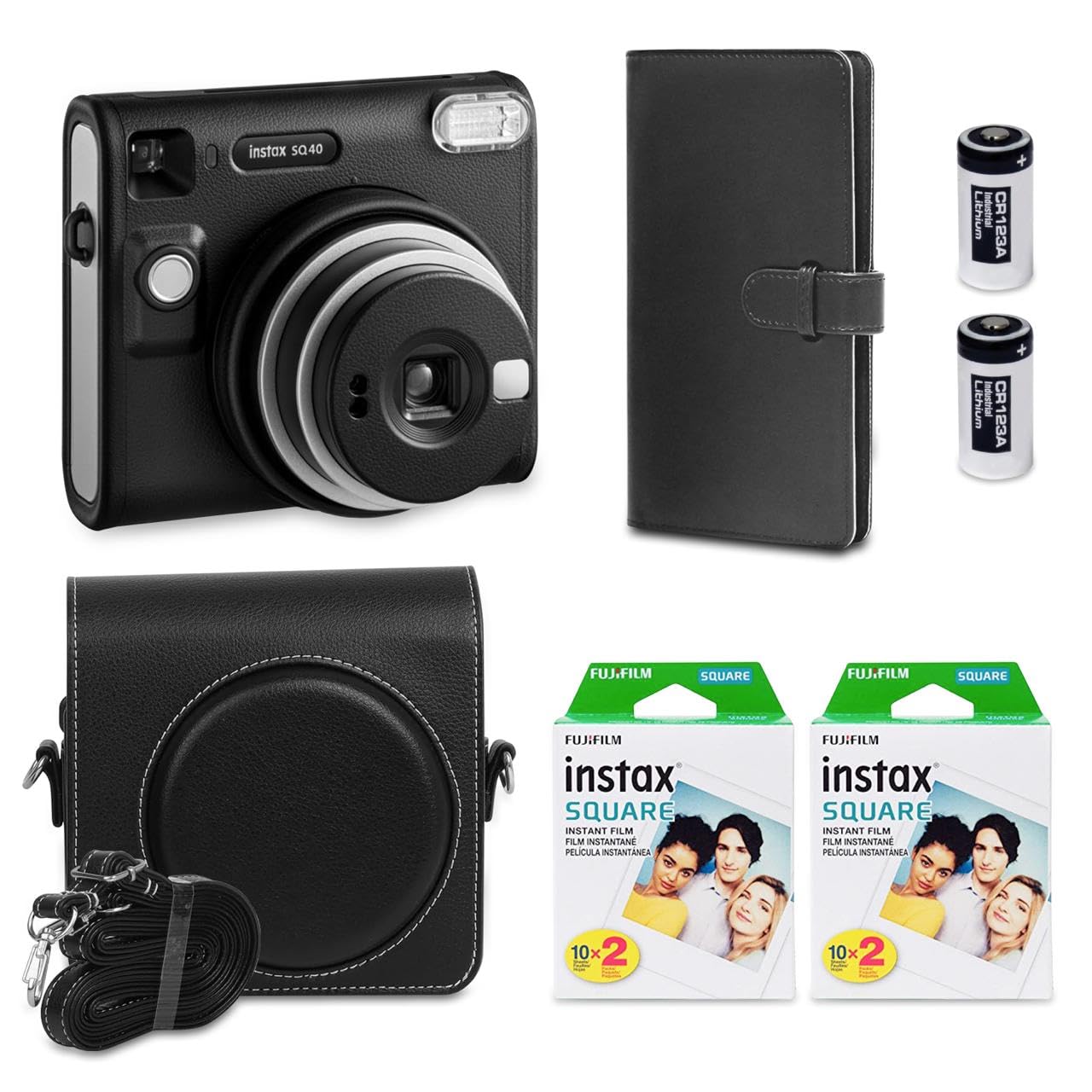 Fujifilm Instax Square SQ40 Instant Camera Vintage Black + Fuji Instax Film Value Pack (40 Sheets) + Shutter Accessories Bundle, Includes Style Compatible Carrying Case, Photo Album 80 Pockets