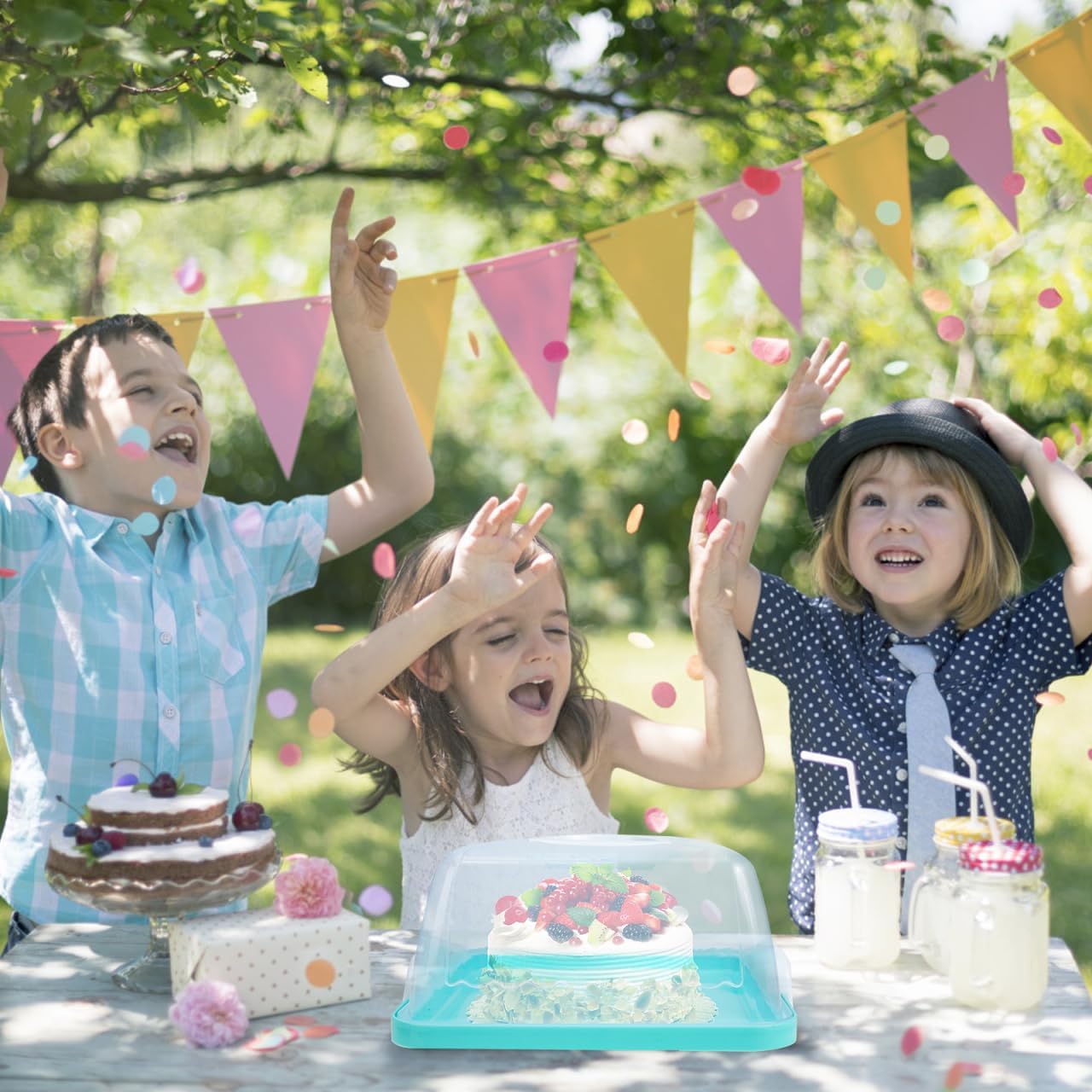 VICASKY Dessert Carrier Collapsible Cake Rectangular Square Stand With Lid Portable Box Round Cover Cupcake Holder Transparent Storage Cakes Plastic Bride Mini Handheld Birthday Handle Two Sided