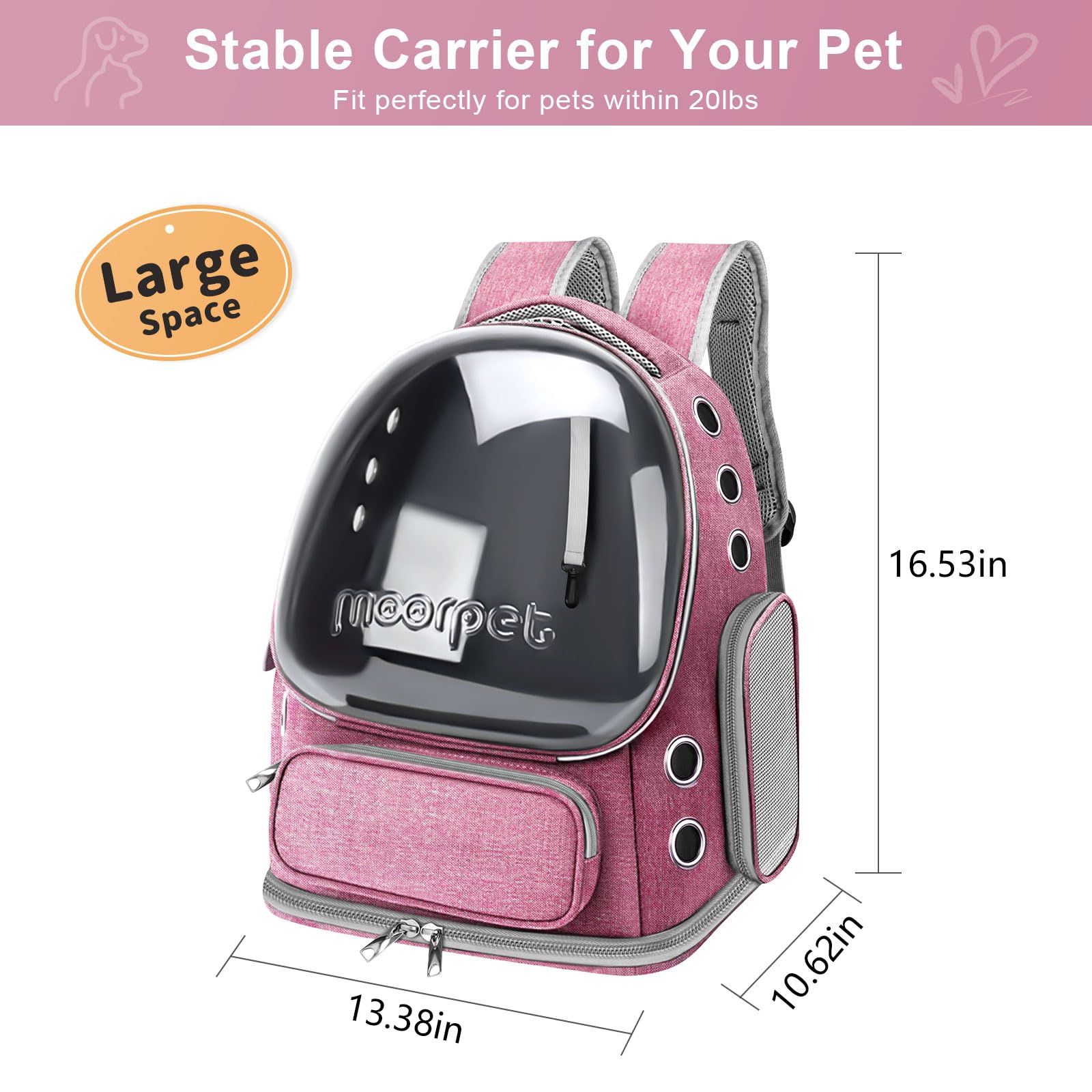 Zaino pieghevole per gatti, traspirante, design a bolle, trasparente, approvato dalle compagnie aeree, fino a 9 kg (rosa)