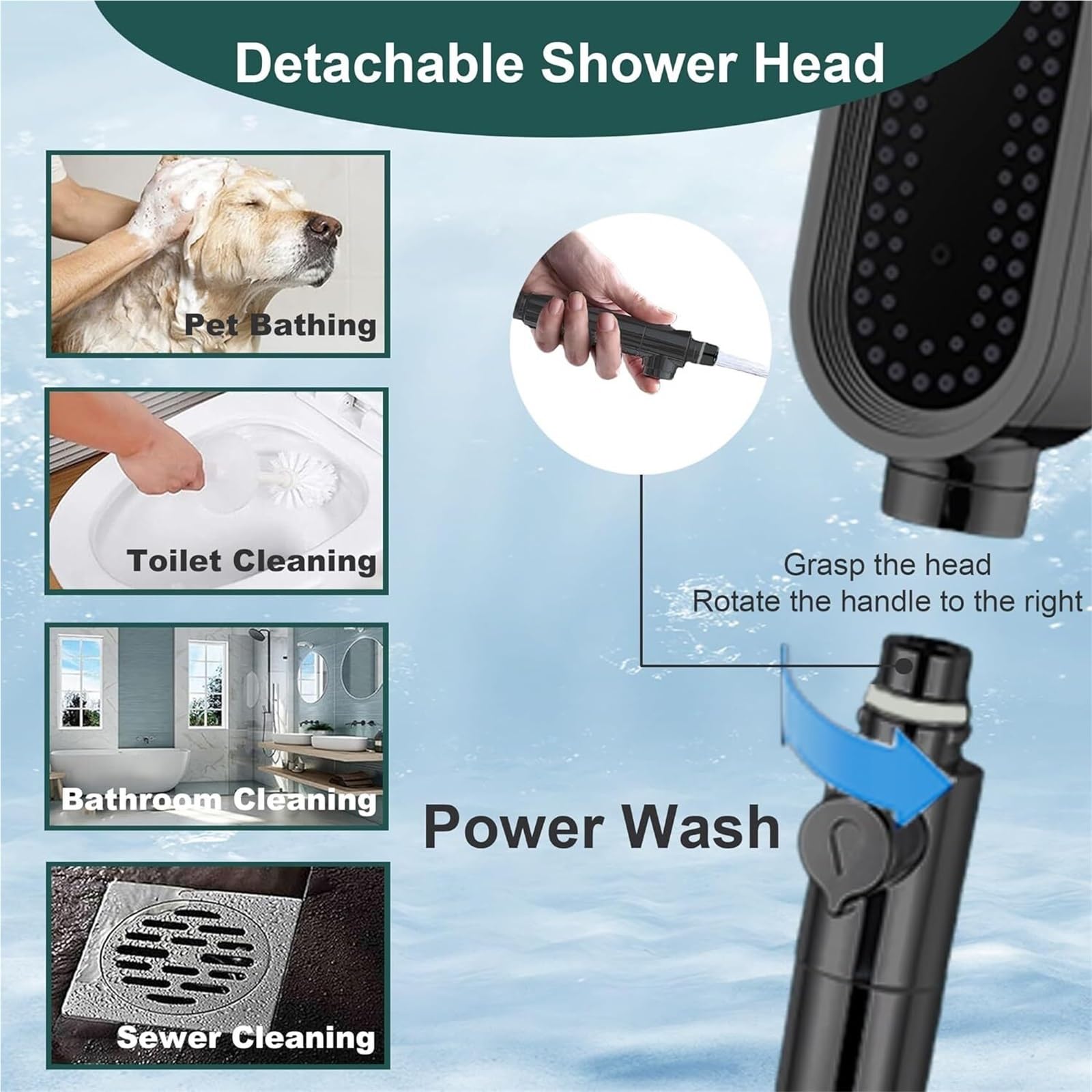 Pomme De Douche Pommeau de Douche Haute Pression, 3 Modes de Douche réglables, douchette filtrée à économie d'eau, mélangeur de Douche à Main, Accessoires de Salle de Bains(Silver Showerhead)