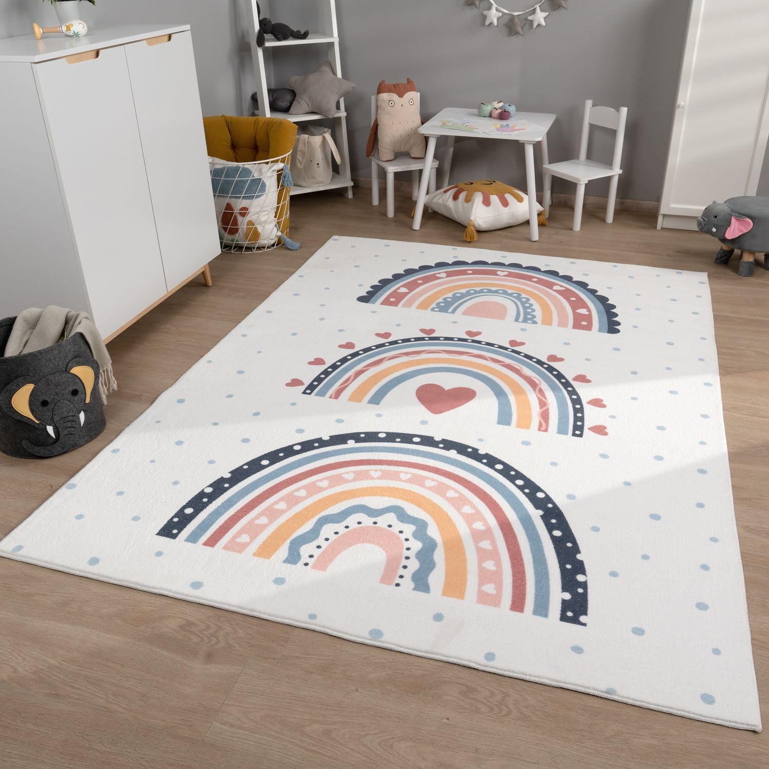 TT Home Alfombra Guardería Niño Niña Alfombra Bebé Corazones Pastel, Color:RosaBeigeAmarillo, Tamaño:200x280 cm