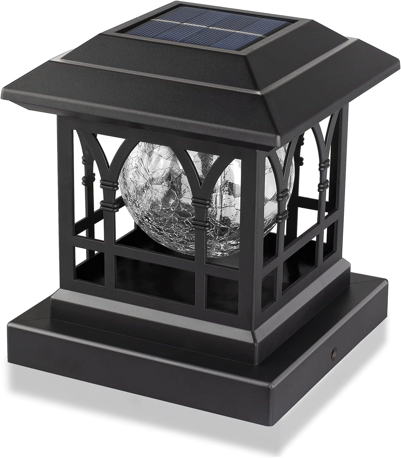 Solar Post Cap Lights, Warm White & RGB Automatic Cycling, Cracked Glass Bulb, 20 Lumens lP65 Waterproof Fit 3.6x3.6 4x4 4.5x4.5 5x5 Wood Fence Post Solar Powered Lights Black (1 Pack)