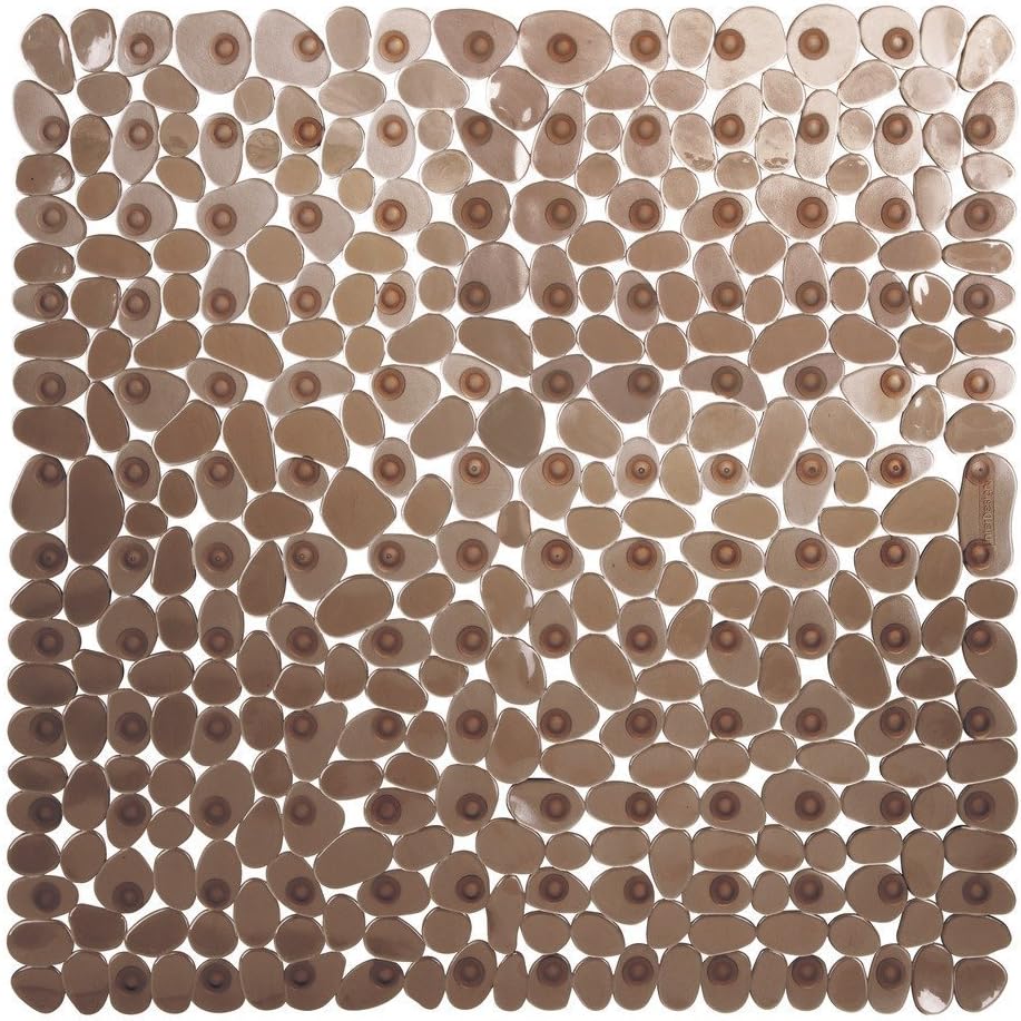 Bathsafe Anti-slip Square Pebbles Shower Mat Extra Large Anti-Bacterial Safety Bath Mat Suction Mat for Shower or Tub,Non-slip Bathtub Mat,54x54CM,Brown
