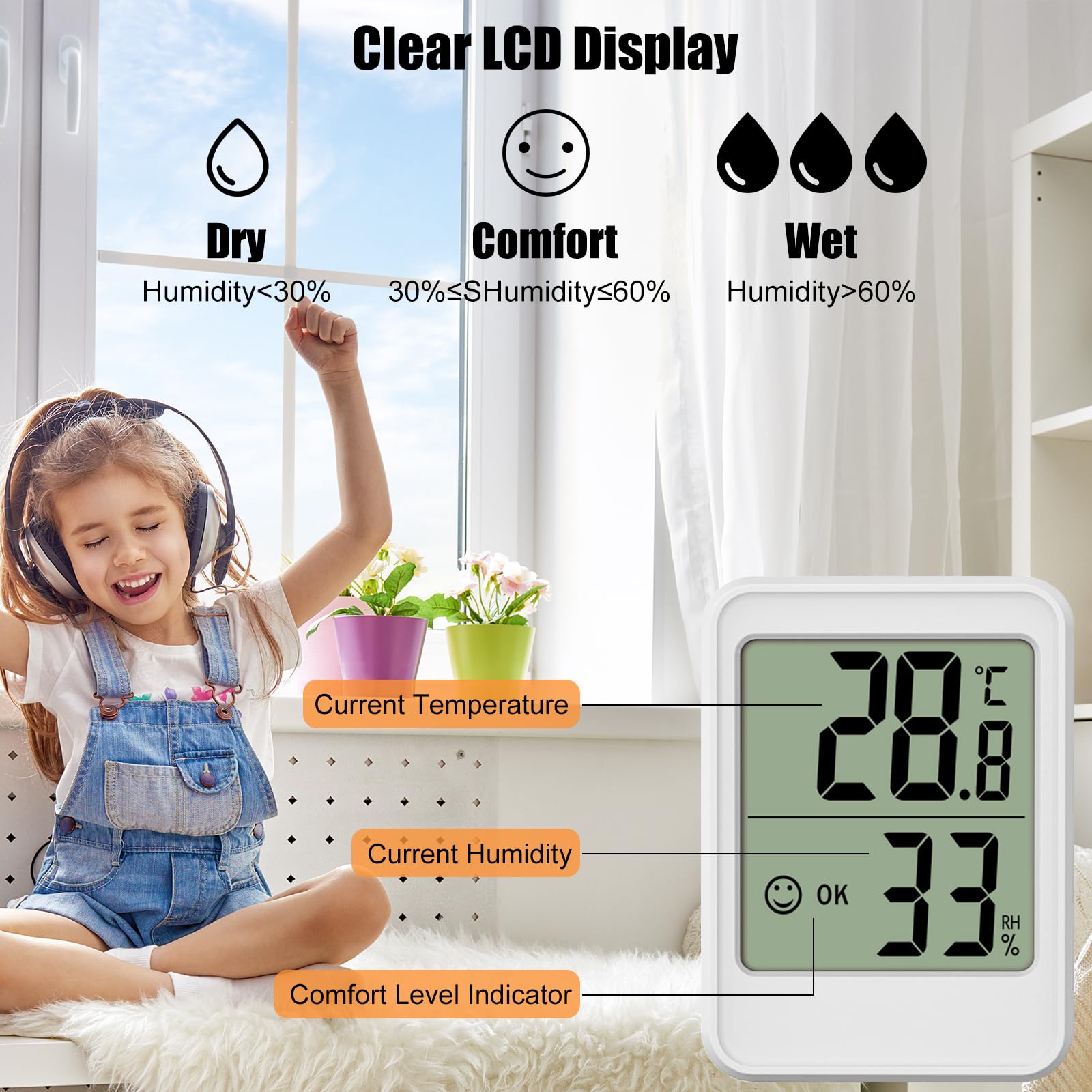 Digitales Thermometer Hygrometer 3er Set - Raumklima Messgerät Innen/außen Mit Magnet
