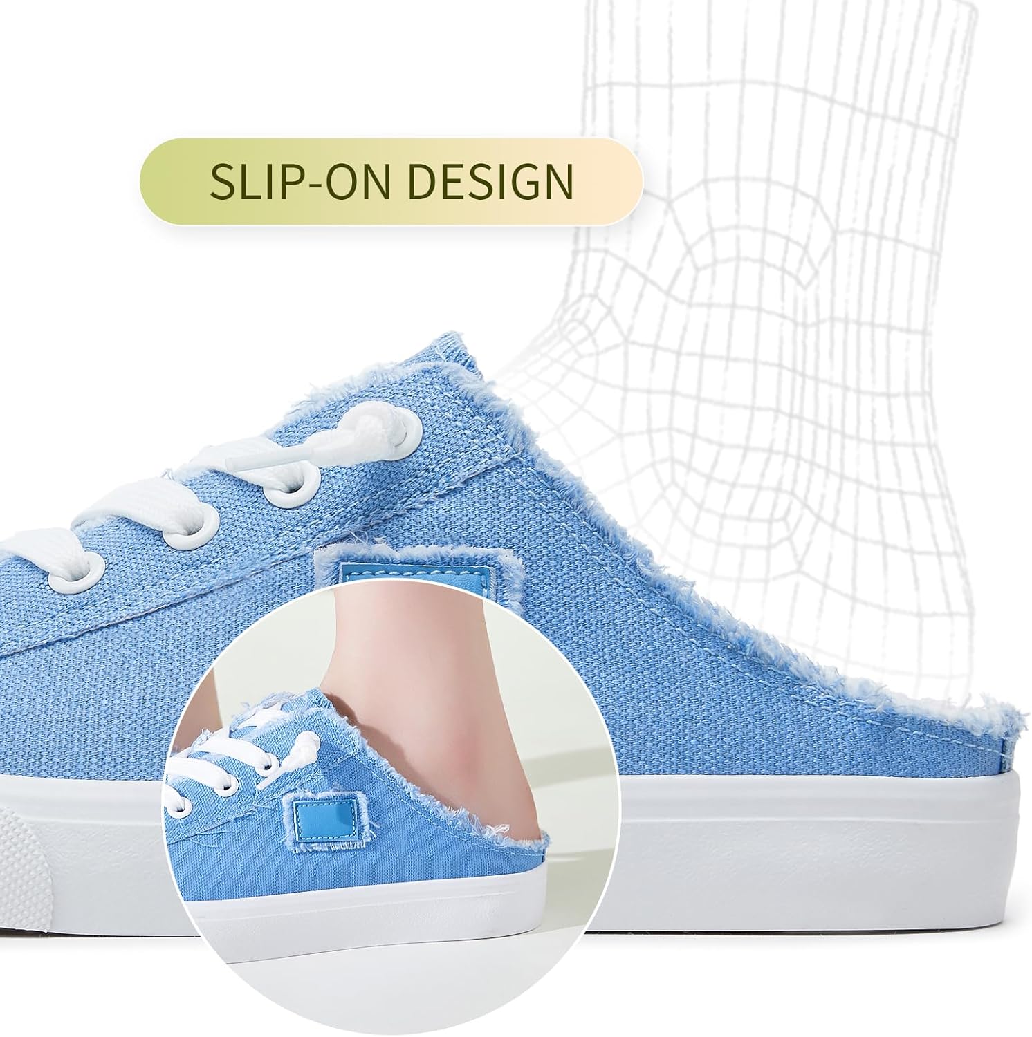 BENPAO Women's Slip on Sneakers Canvas Slip ons Shoes Fashion Comfortable Mules Womens Non Slip Loafers Casual Backless Shoes - Image 3