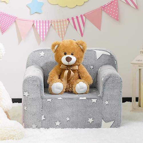 Miniatura 48 de ALIMORDEN Silla rellena de espuma ultrasuave para niños, con diseño de fósiles de dinosaurios que brillan en la oscuridad, sofá de lectura Sherpa