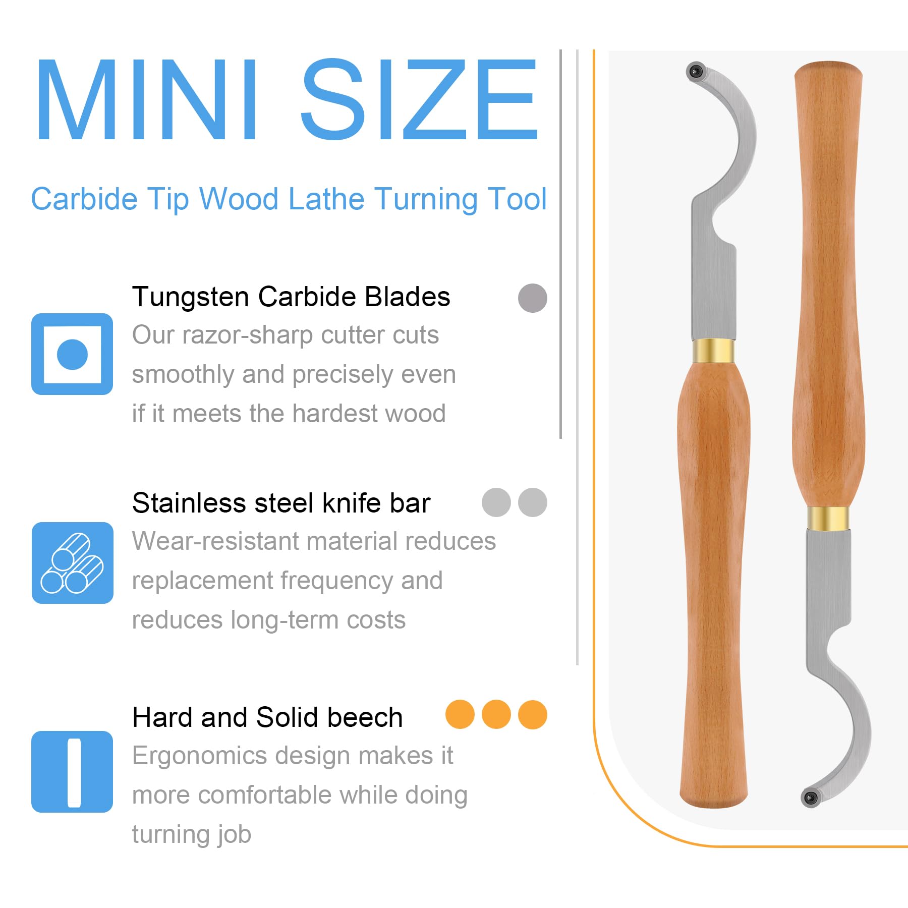 Herramienta de torneado de madera hueca con punta de carburo con punta de carburo con cortador de inserción de carburo redondo Ci5 de 8,9 mm para aficionados a la madera, bricolaje o carpintero