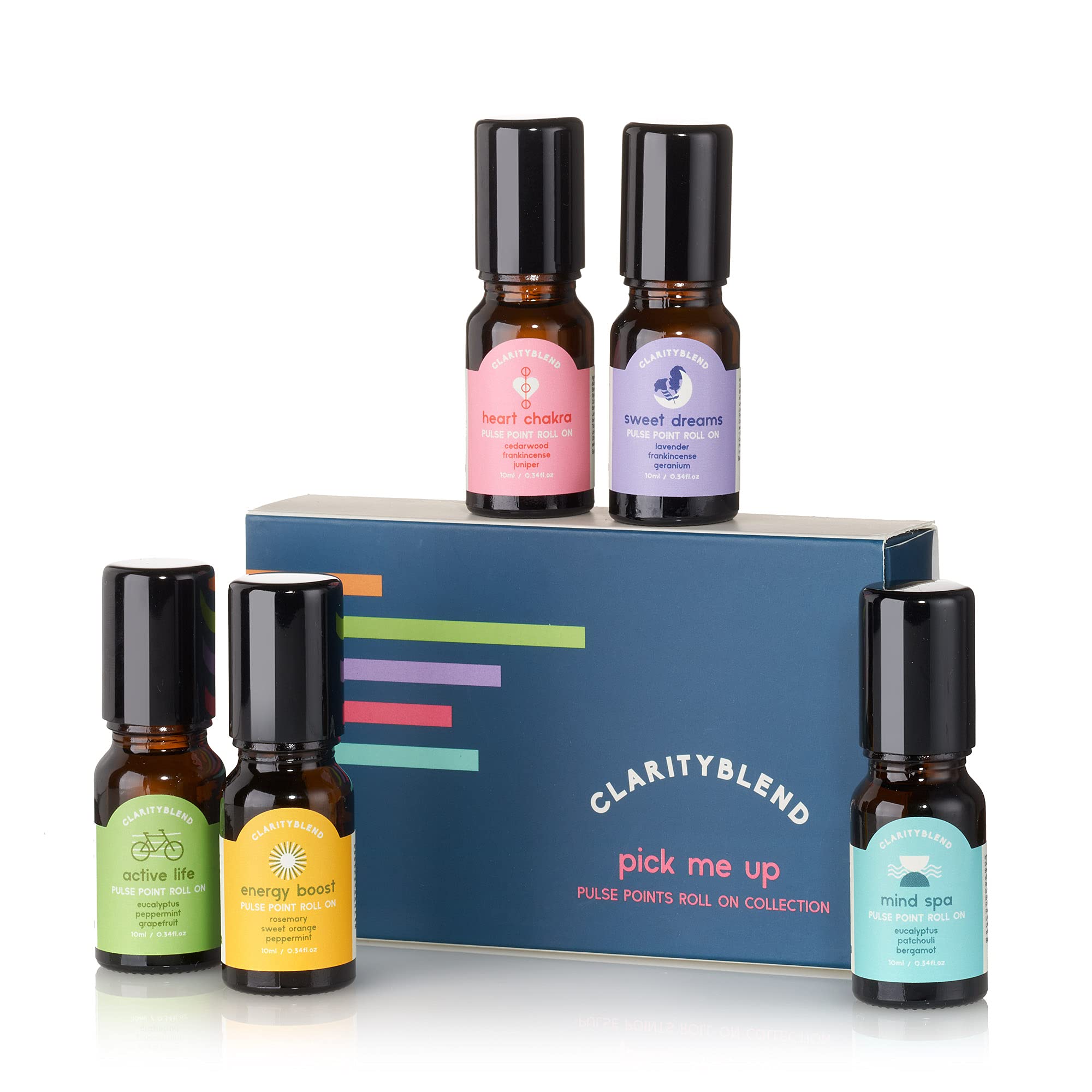 Clarity Blend Aromatherapy Roller Ball Aromatherapy Oils Gift Set (5x10ml) – 100% Pure, Natural & Vegan Essential Oil Blends for Sleep, Relaxation, Anxiety Relief, Energy, Focus, and Muscle Recovery