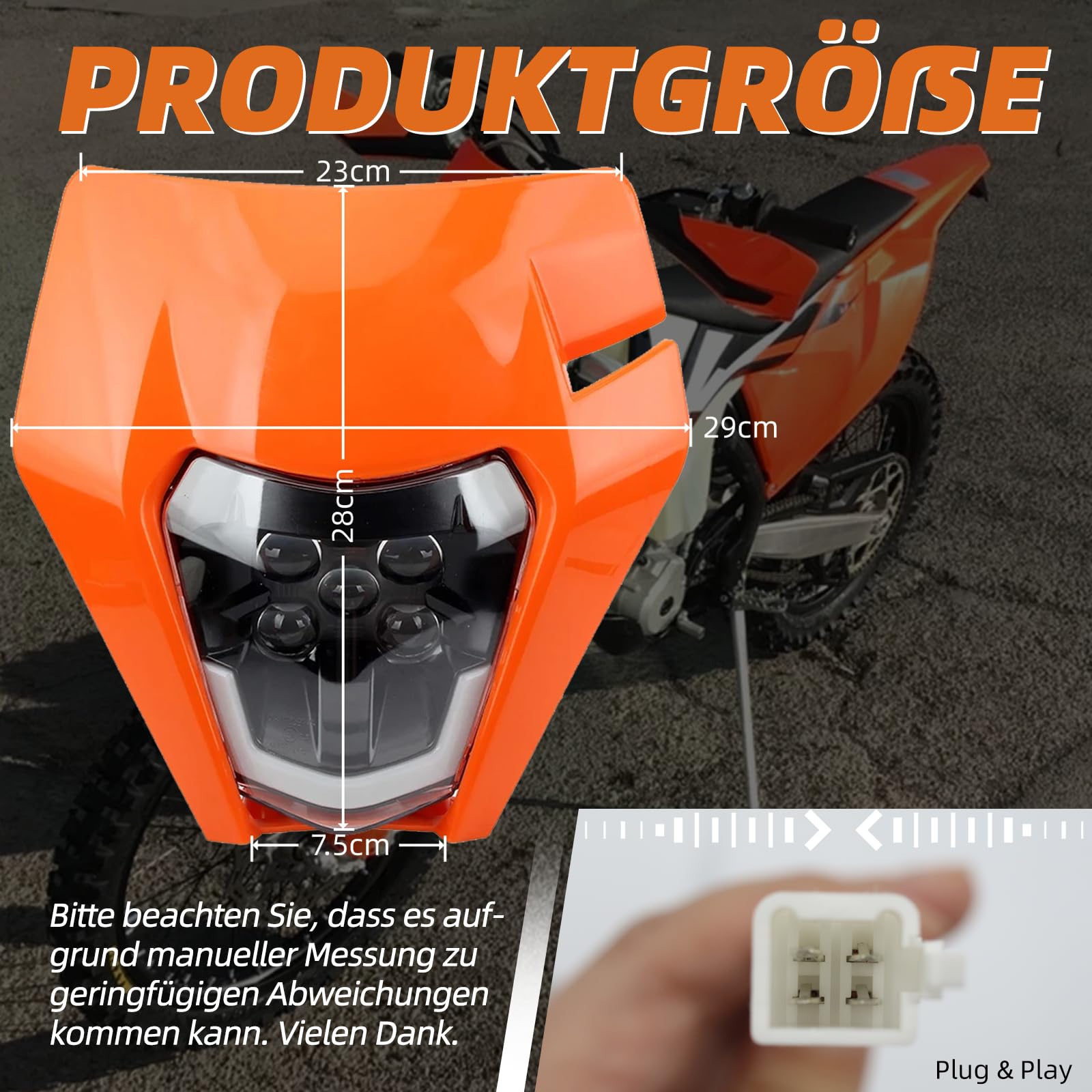 Motorrad Scheinwerfer LED Hauptlicht für KTM EXC250 SX250 SXF250 EXC450 SX350 SXF450 EXC525 640LC4 125cc Enduro Supermoto Offroad Dirt Bike (Orangerot)