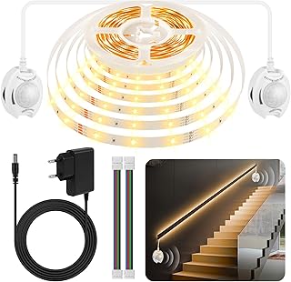 LED Strip Bewegungsmelder 6M,Dual Control LED Bettlicht mit PIR Bewegungssensor,Bewegungsaktivierte Warmweiß LED Streifen für Schlafzimmer，Nachttisch,Treppe,Schrank,Flur
