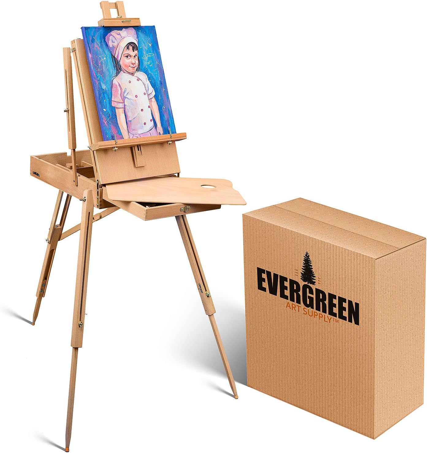 Portable Art Easel for Painting and Drawing - Professional Studio Quality, Adjustable, French Style Wooden Artist Easel with Storage Drawer Sketchbox - Indoor Outdoor Field Easel for Adults