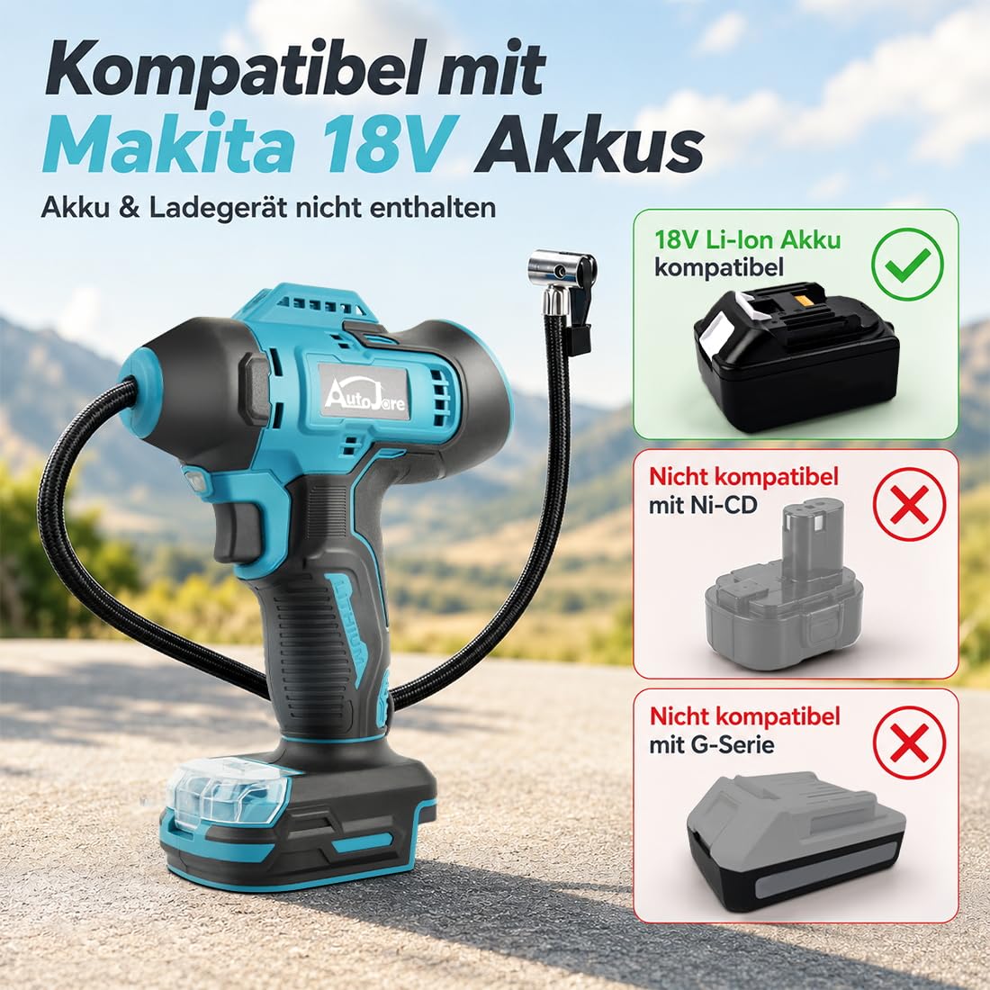 160 PSI Akku Kompressor Kompatibel mit Makita 18V Akkus ohne Akku