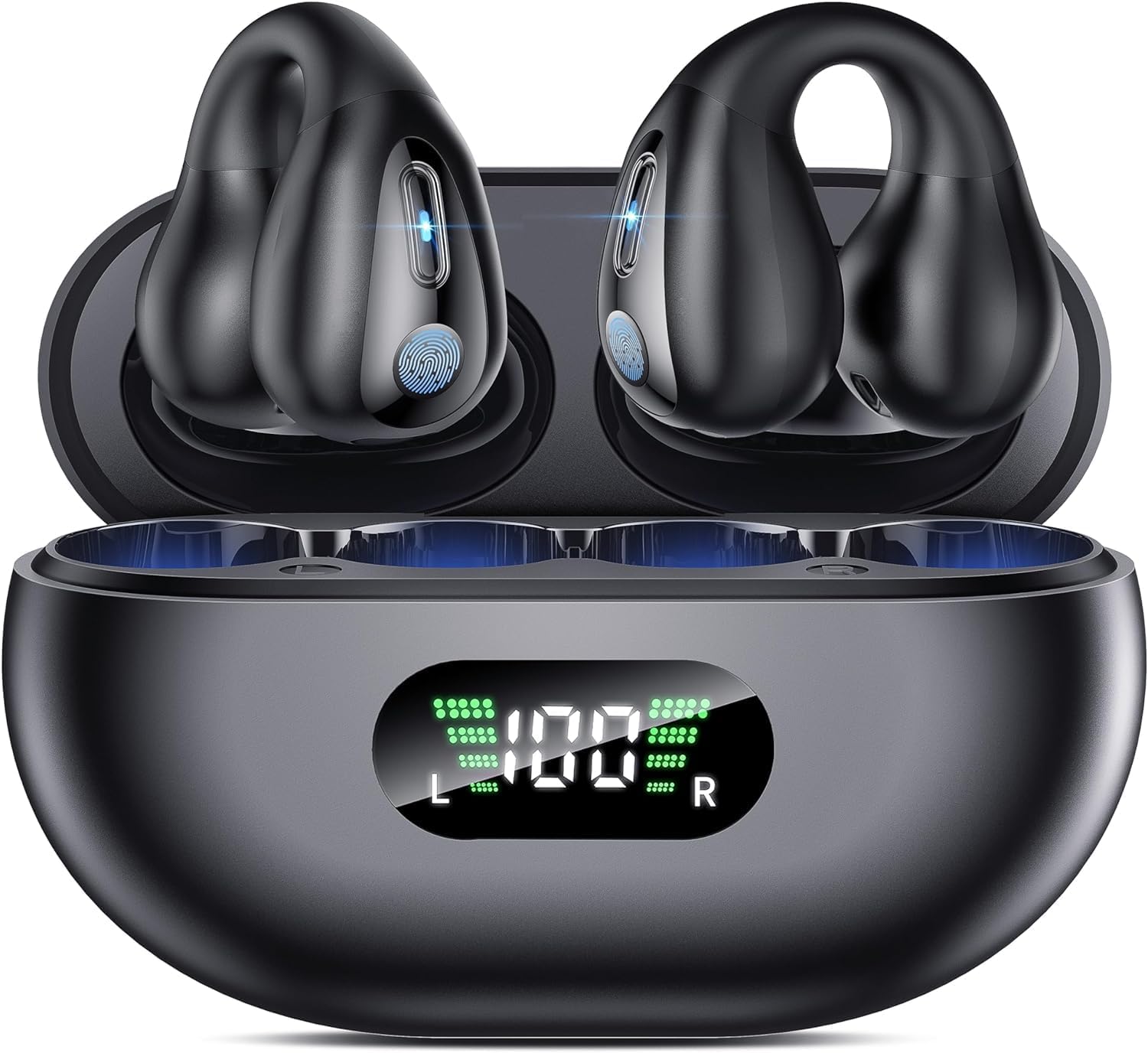 Open Ear Clip Headphones, Wireless Earbuds Bluetooth 5.3 The Over Ear Buds Earphones Built-in Mic with Ear Hooks, 36H Playtime, Bone Conduction IP7 Waterproof Fitness for Running Black
