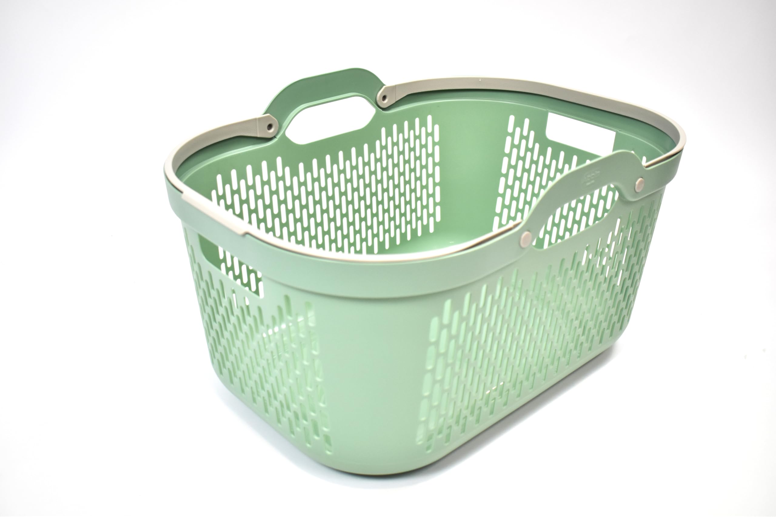 Addis Signature 45L Laundry Basket with Long Handles, Large Plastic Washing Basket for Clothes & Family Laundry, Ventilated, Durable UK Made, Sage & Mushroom