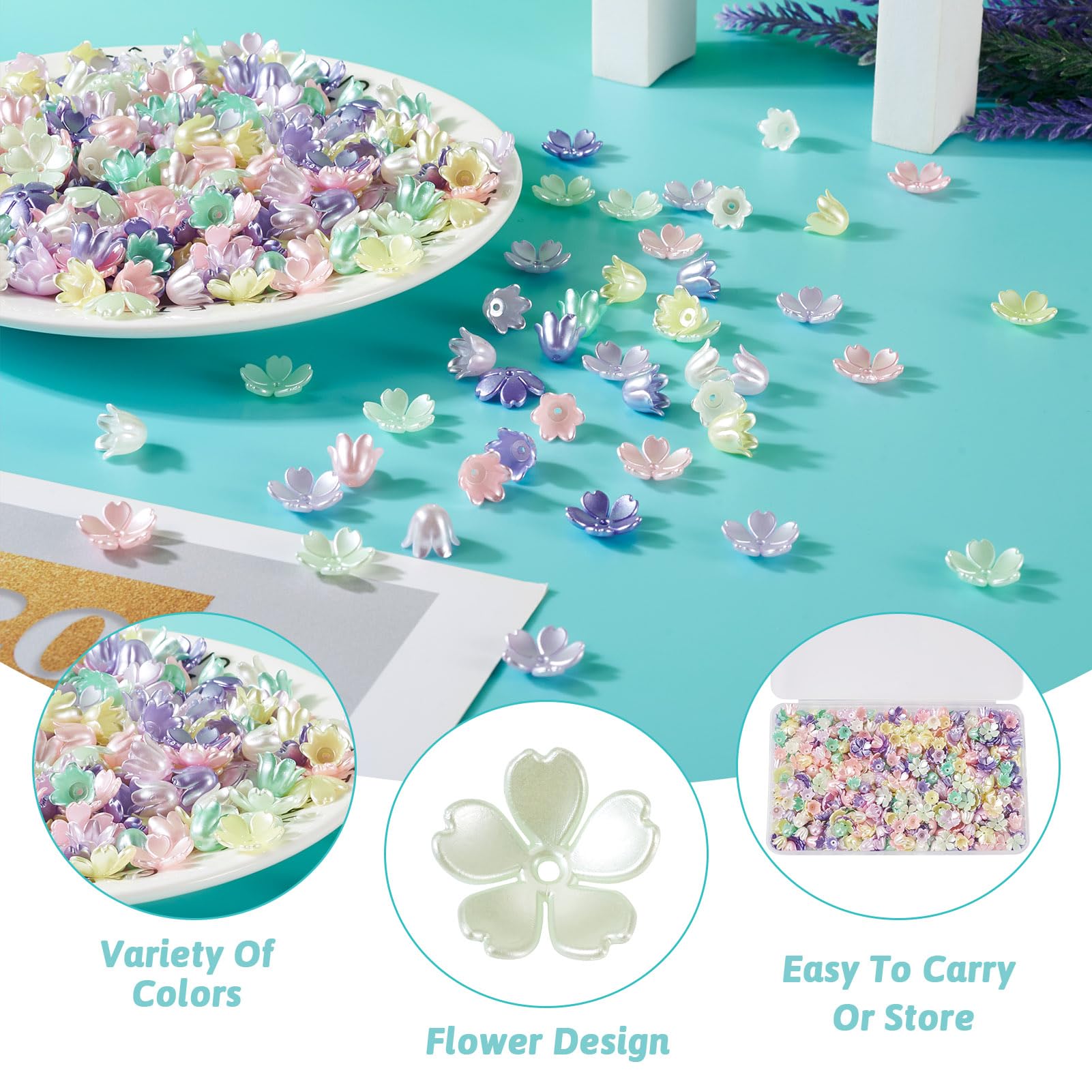 Craftdady 20 tappi di perle in acrilico a forma di fiore trasparente opaco per fai da te, per braccialetti fai da te, colore blu