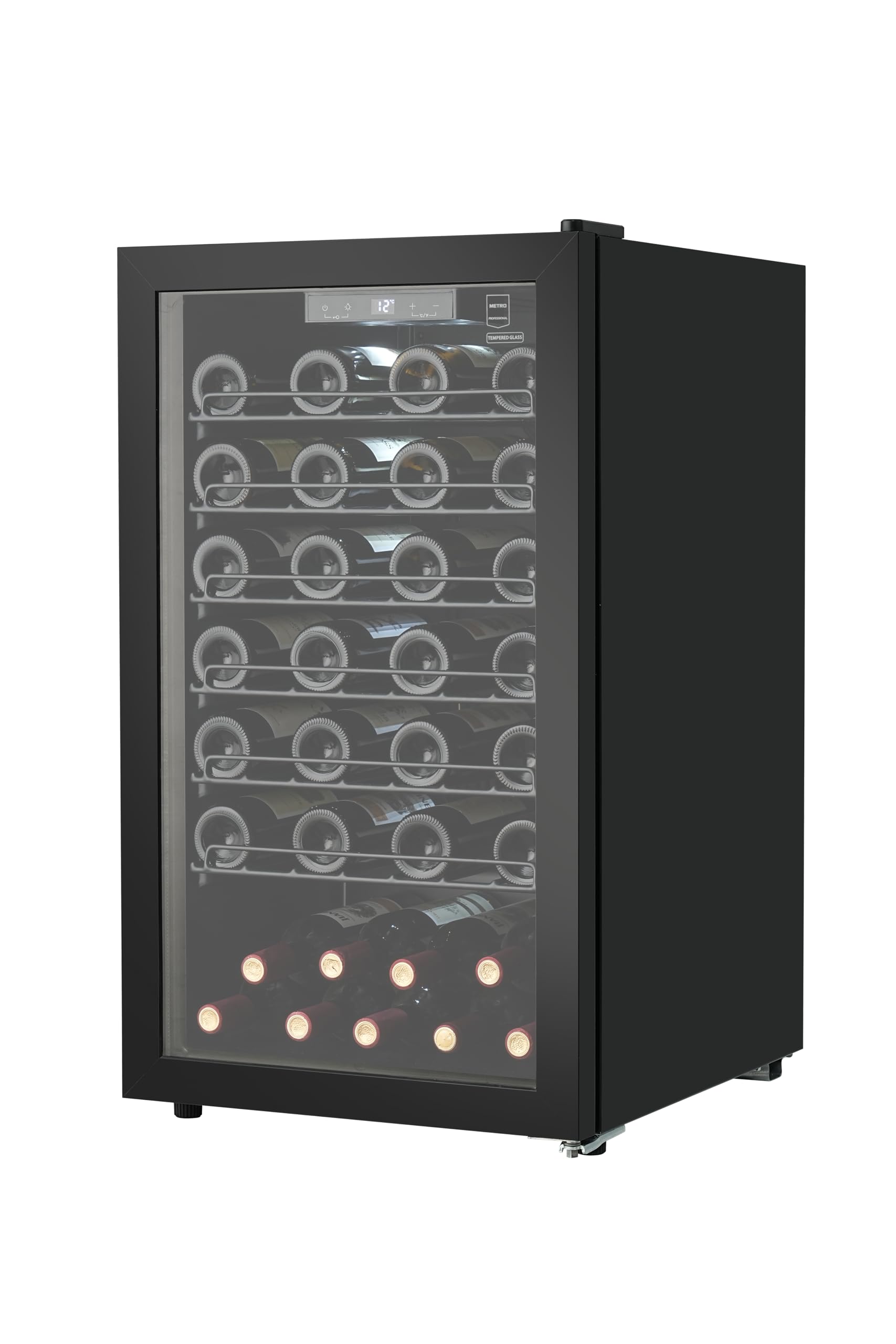 METRO Professional Weinkühler GWC2052, 52 Flaschen, 126 L, LED-Innenbeleuchtung, Anti-Vibrationssystem, Schwarz
