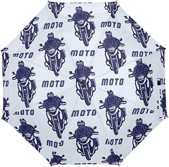 Motorbike Print Windproof Folding Travel Umbrella Compact and Strong Automatic Open Close Vented Double Canopy for Men and Women