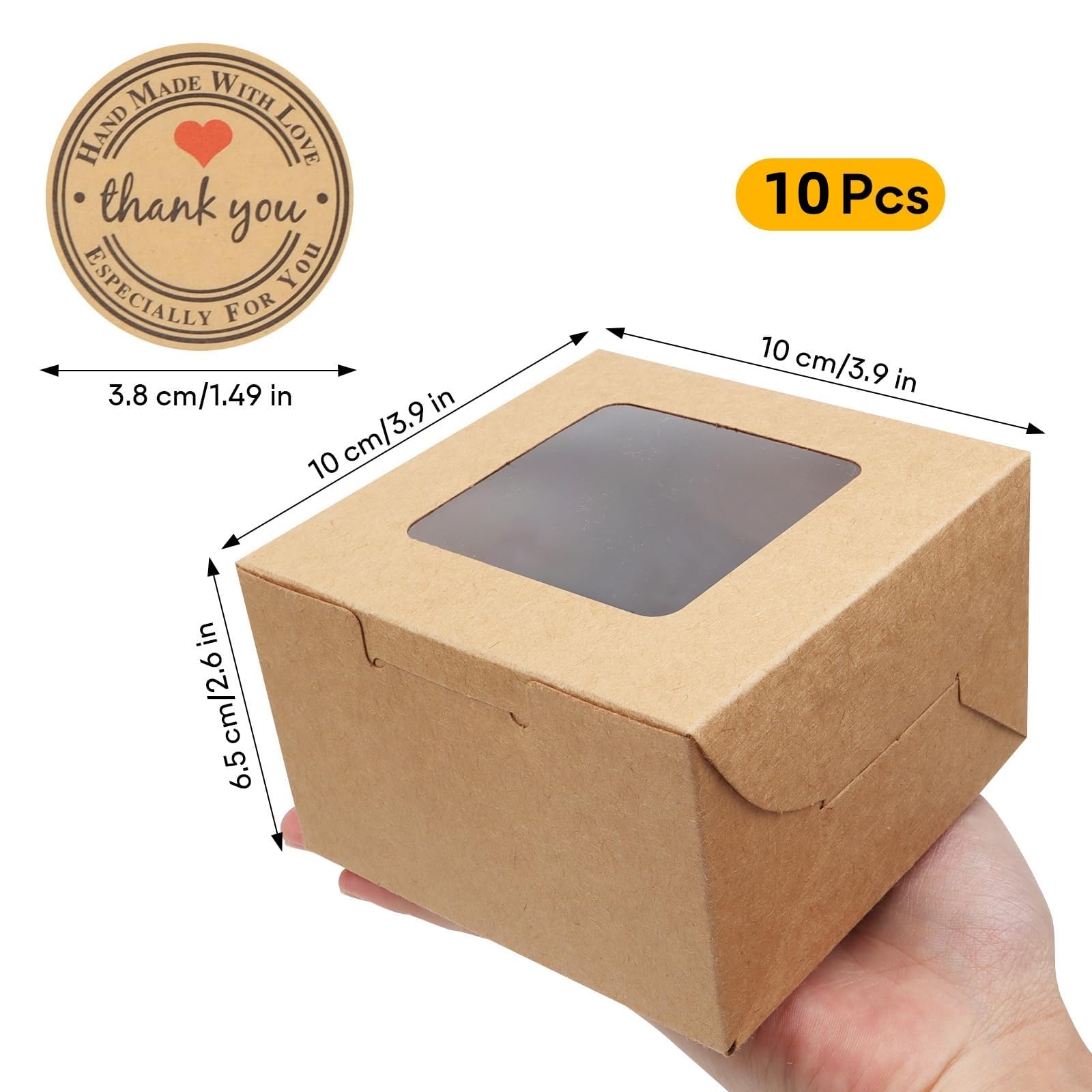 JOYSKY 20 Pcs Brown Cupcake Boxes Paper Cake Box Bakery Pastry Boxes with Windows and 24 Stickers Kraft Candy Boxes for Cupcakes Desserts Pastries Cookies Small Cakes Candy Pies & Gifts - Image 2