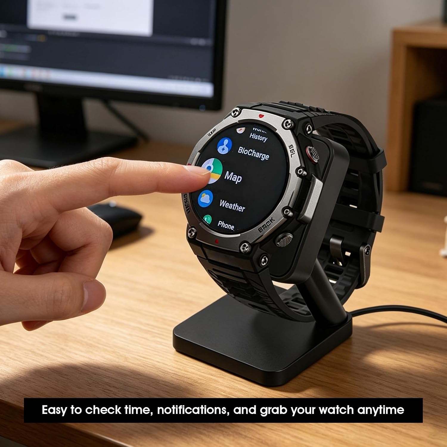 REEYEAR Desktop Charging Stand Compatible with Amazfit T-Rex 3 / T-Rex 3 Pro Smart Watch, Magnetic Charger Dock Replacement with 3.3FT USB Cable, Anti-Slip Charging Base Compatible with Helio Strap