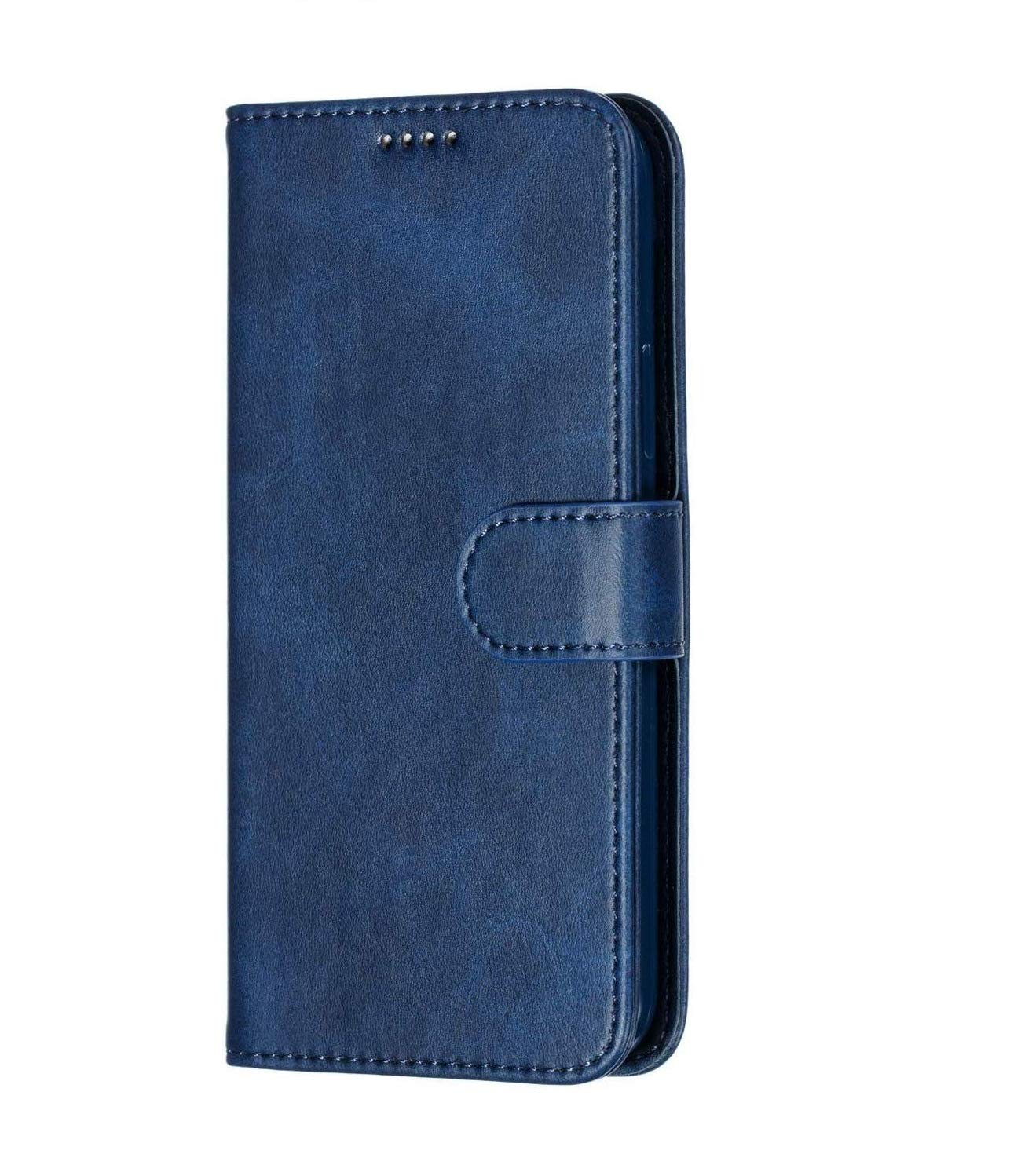 COVERBLACK Vintage Leather Flip Cover for Vivo 1916 - Vivo U10 - Navy Blue