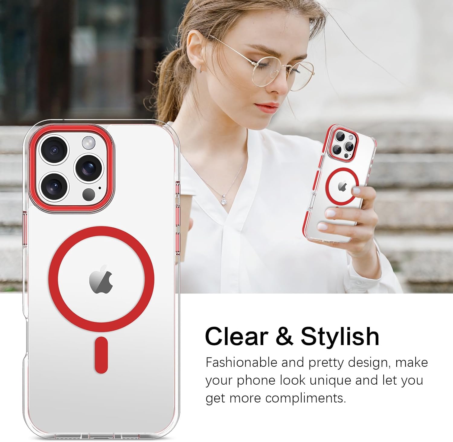 VENINGO iPhone 16 Pro Max Case,Magnetic Compatible with MagSafe,Transparent Anti-Yellow Anti-Slip,Slim Thin Shockproof Protective Phone Cover for iPhone 16 Pro Max 6.9" 2024,Clear Red - Image 7