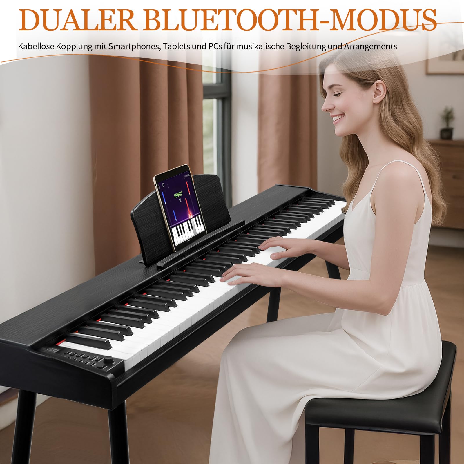 LEADZM 88 Tasten Digitalpiano mit Ständer, Halbgewichtetes E-Piano mit 3 Pedalen, für Anfänger Geeignet (Schwarz)