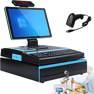 Ecrã táctil de 15,6 polegadas, caixa registadora, teclado, impressora integrada de 58 mm, computador TPV, ponto de venda para fábricas, caixa registadora para empresas e negócios Blue-SingleScreen