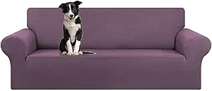 KEKUOU Stretch Oversized Sofa Slipcover 1 Piece Couch Sofa Cover (94"-110") Furniture Protector 4 Seater Sofa with Elastic Bottom for Kids,Pet.Jacquard Checked Pattern Fabric(X Large,Dark Purple)