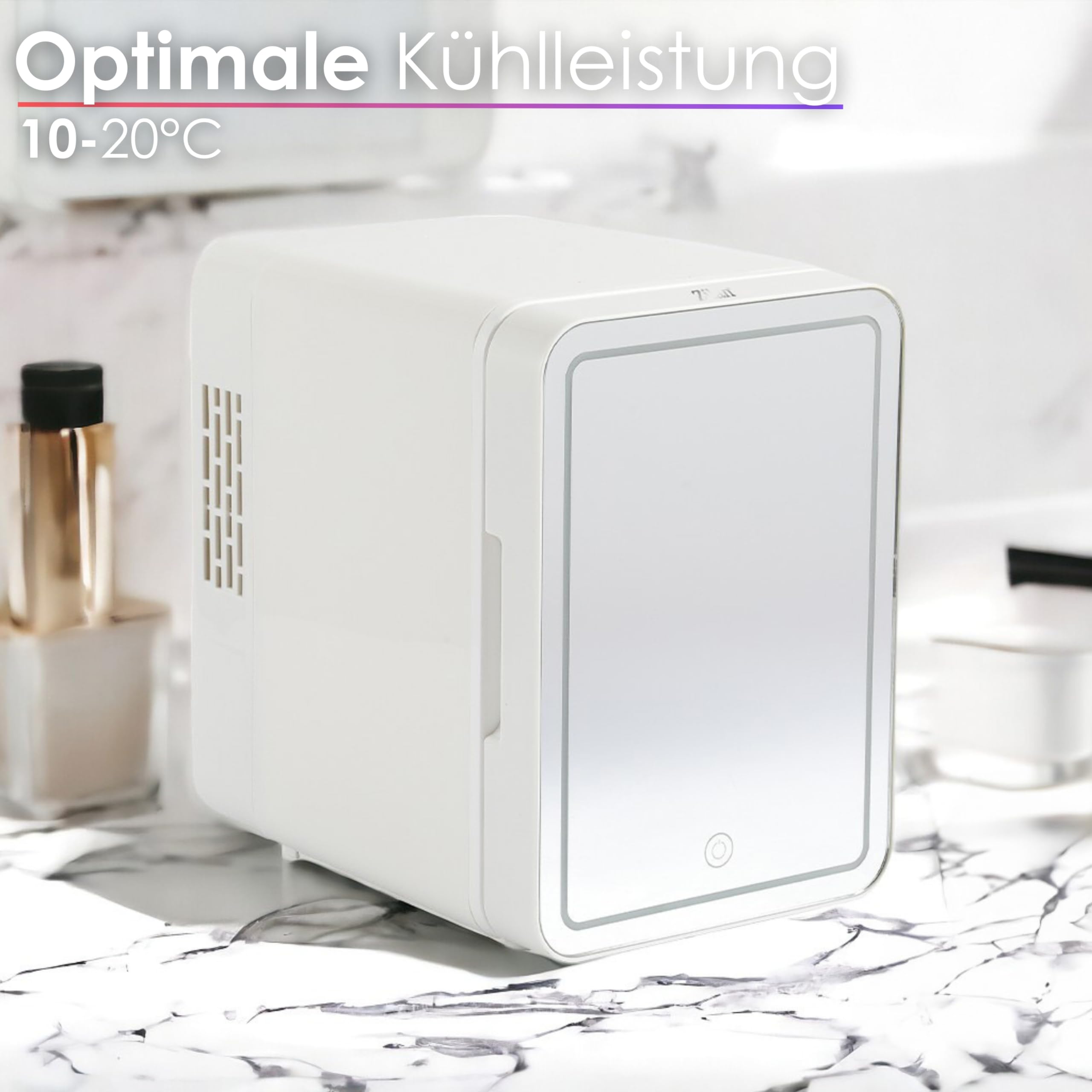 Mini Kühlschrank mit LED Spiegel 4L Kosmetikkühlschrank mit Spiegel Schönheitskühlschrank Make Up Kühlschrank Kühlgerät Mini Minikühlschrank Getränkekühlschrank Minibar Mini-Kühlschrank 3 Stufen LED