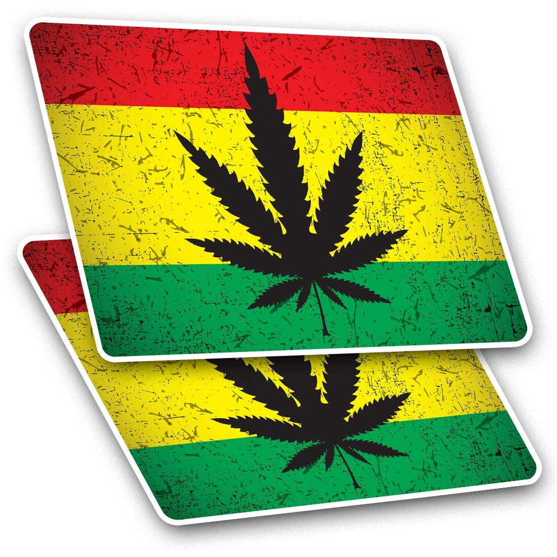 Rectangle Stickers(Set of 2) 7.5cm - Cannabis Rasta Flag Jamaica Fun Decals for Laptops,Tablets,Luggage,Scrap Booking,Fridges, #14456
