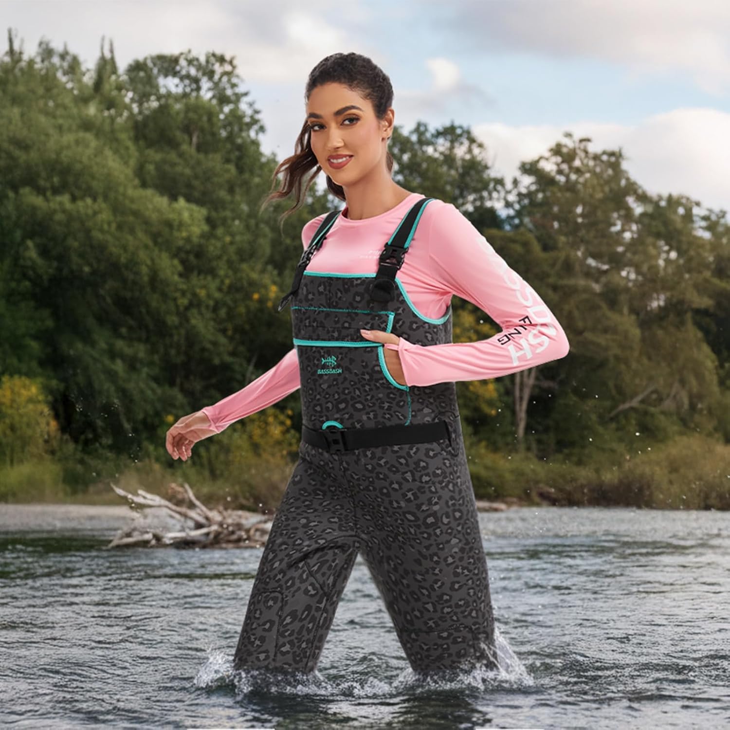 BASSDASH Women Neoprene Chest Waders Leopard for Fishing Hunting with 400 Grams Insulated Rubber Boot Foot - Image 6