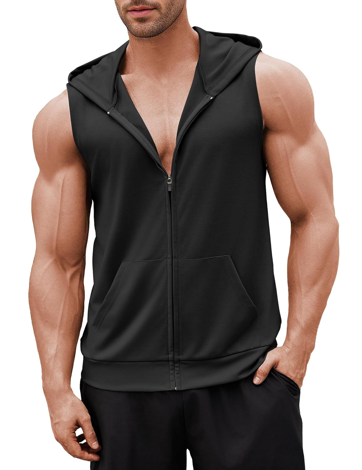COOFANDY Mens Workout Hooded Tank Tops 2 Pack Zip Up Sleeveless Gym Shirts Muscle Cut Off T Shirt