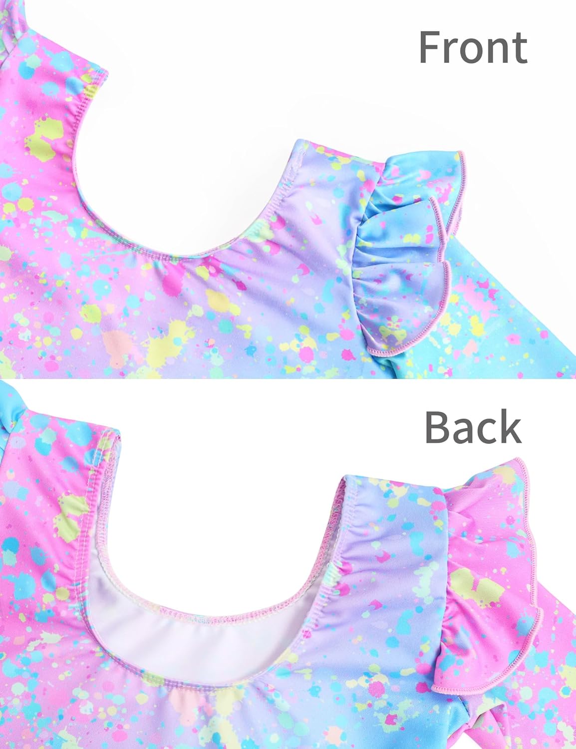 Gymnastics Leotards for Girls 8-9 Years Old Colorful Scrawl Long Sleeve Ruffle Dance Bodysuits - Image 3
