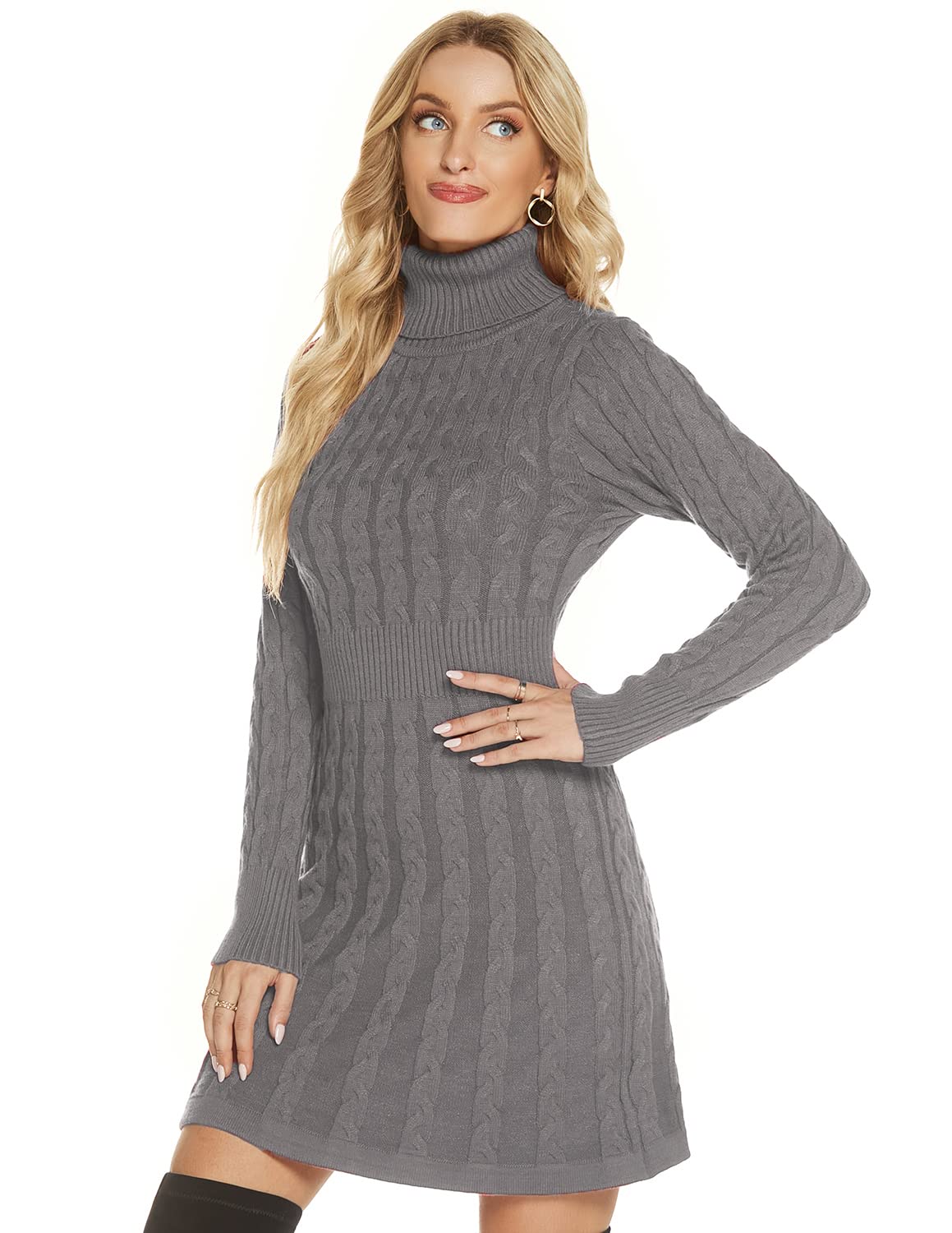 QUNERY Vestito Donna Invernale Elegante,Abito in Maglia Manica Lunga Collo Alto per Autunno,Vestiti Maglione Elasticizzato Casual