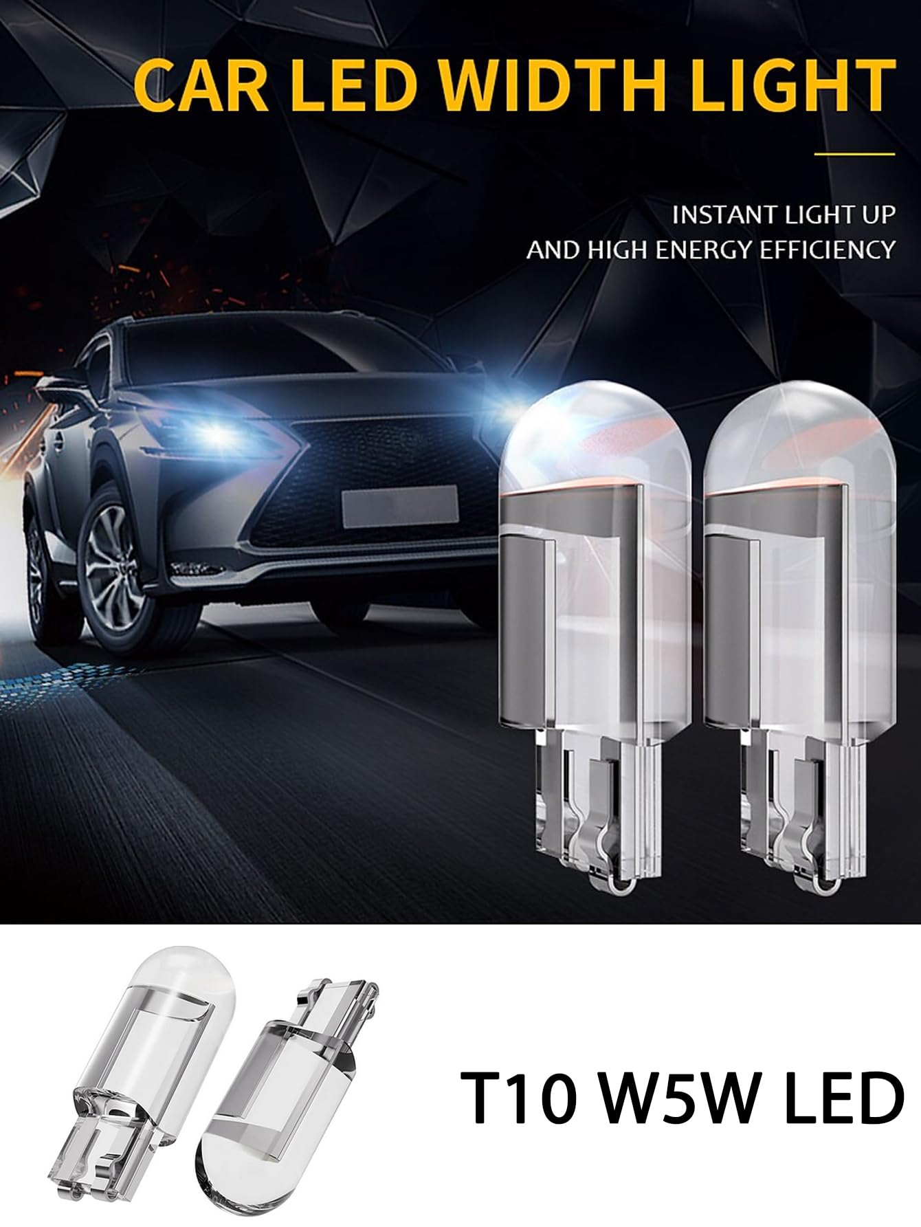 LED T10 w5w Car Bulbs Lamp 194 168 501 2825 194 Wedge Car Interior Dome Light Number Plate Lights 12V Pack of 10 (White)