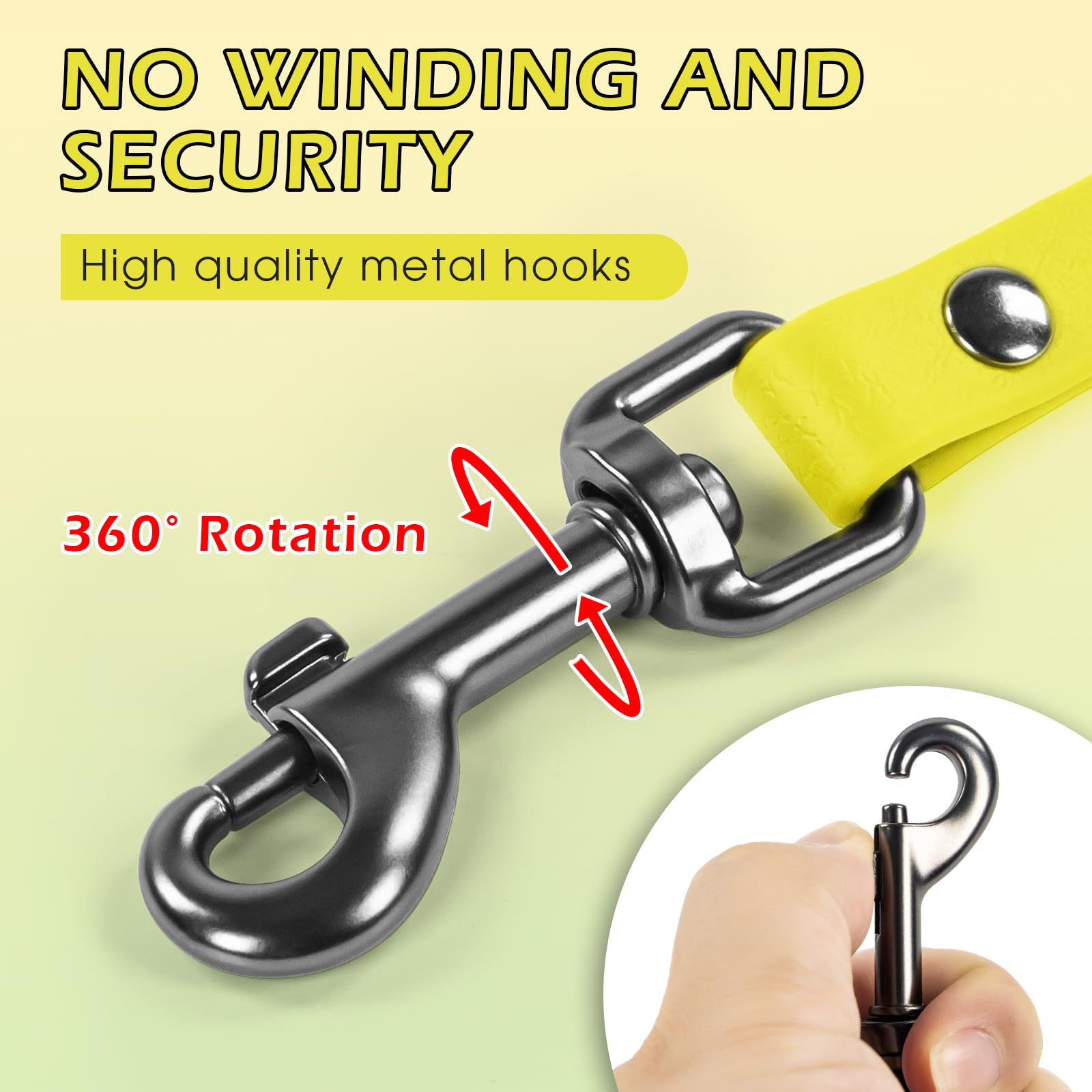 Wolfone Waterproof Dog Training Leash Long Line - Yellow 10ft Outdoor Lead for Recall, Beach, Swimming, Hiking - Strong Longline for Small Medium Large Dogs